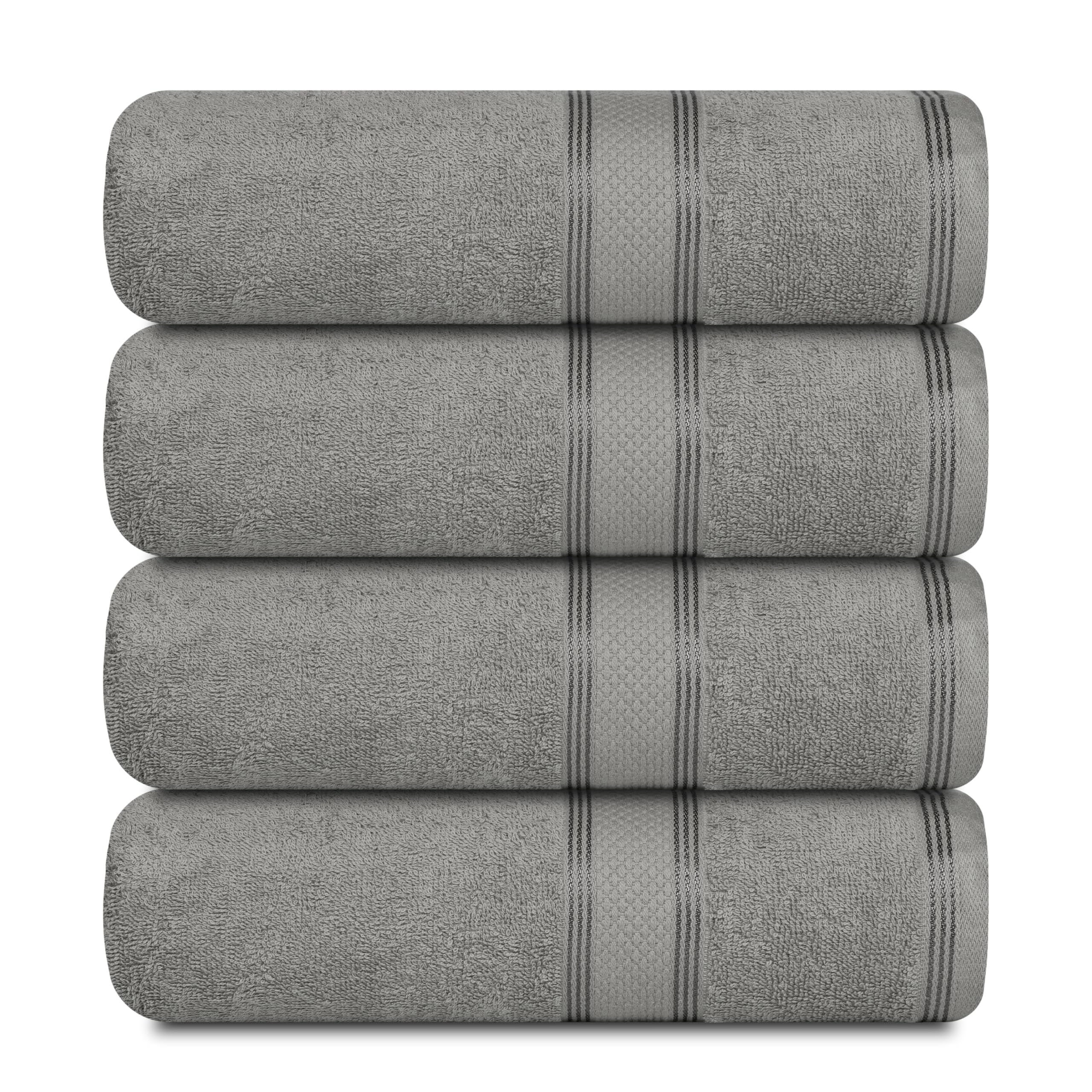 Casa Lino Silver Grey Bath Towels Set of 4 (54" x 27") - Large Bathroom Towel Set - 100% Cotton Towels for Bathroom - Highly Absorbent & Quick Dry