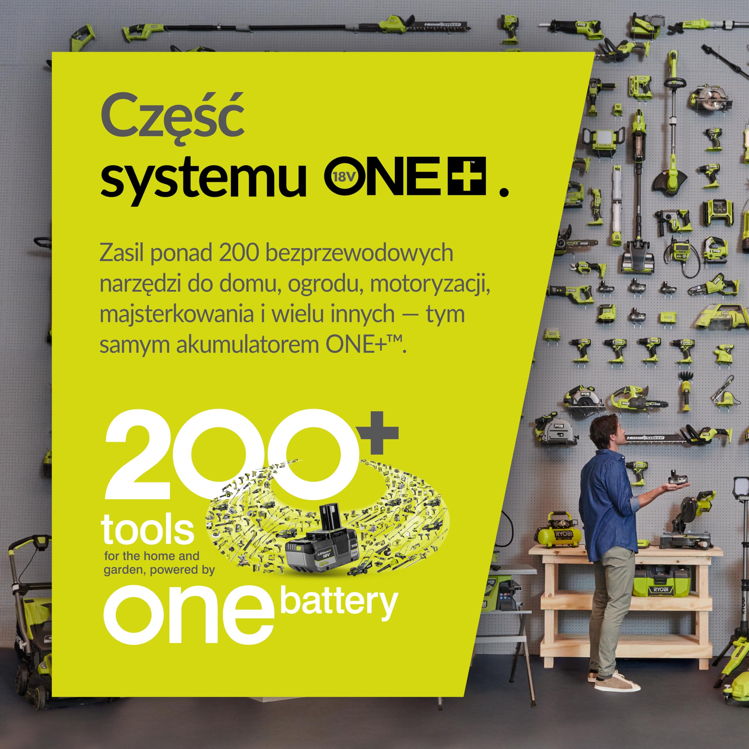 Ryobi Myjka ciśnieniowa, RY18PW22A-125, ciśnienie 22 bary, przepływ wody do 182L na godzinę, dysza 3 w 1, wąż 6 m z sitkiem i filtrem, w zestawie: 1 akumulator litowo-jonowy 2,5 Ah oraz ładowarka