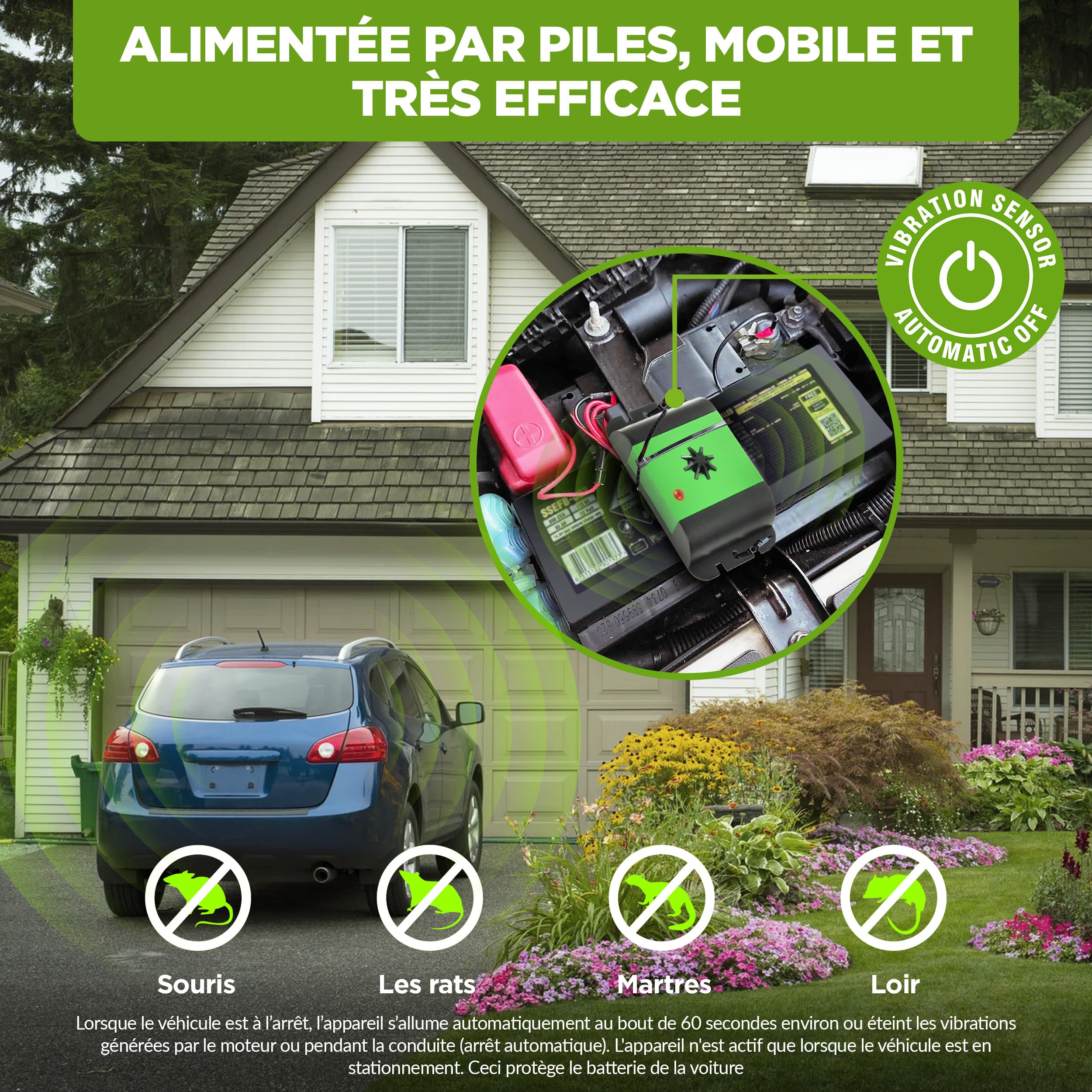 ISOTRONIC Répulsif Contre Les Martres, Souris et Les Rats pour Protection Voiture, Grenier et Cave - Répulsif chassant Contre martre à Ultrason sans piège - Installation Facile et Effet Durable