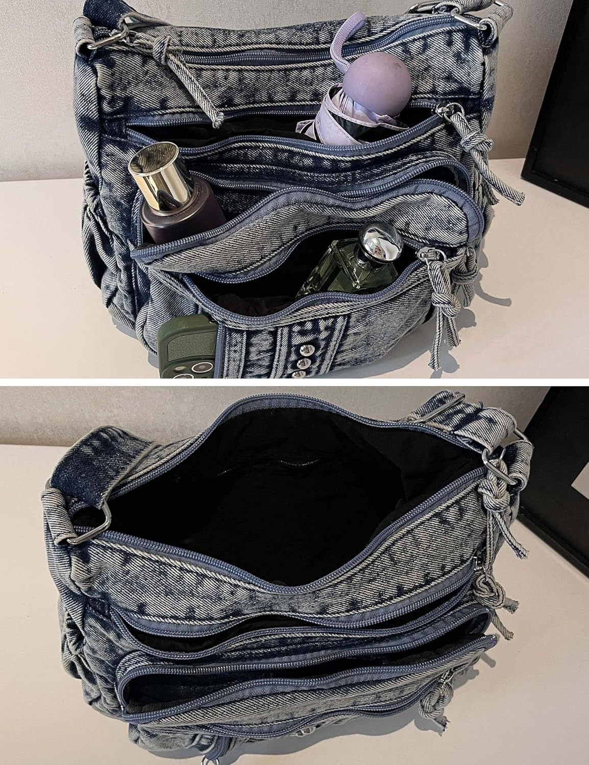 Vintage Denim Crossbody Bag for Women, Adjustable Strap Jean Purse, Blue Casual Shoulder Handbag - Image 5