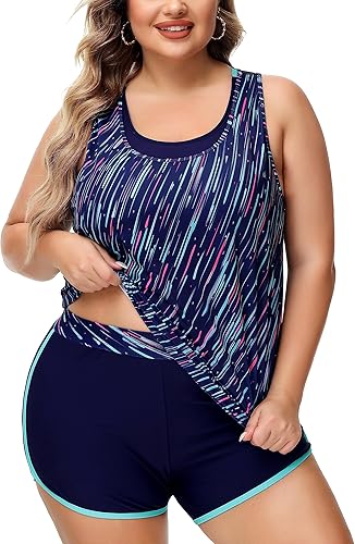 NIeyook Women Plus Size 3 Piece Tankini Swimsuits Athletic Bathing Suits with Boy Shorts Tank Top with Sports Bra