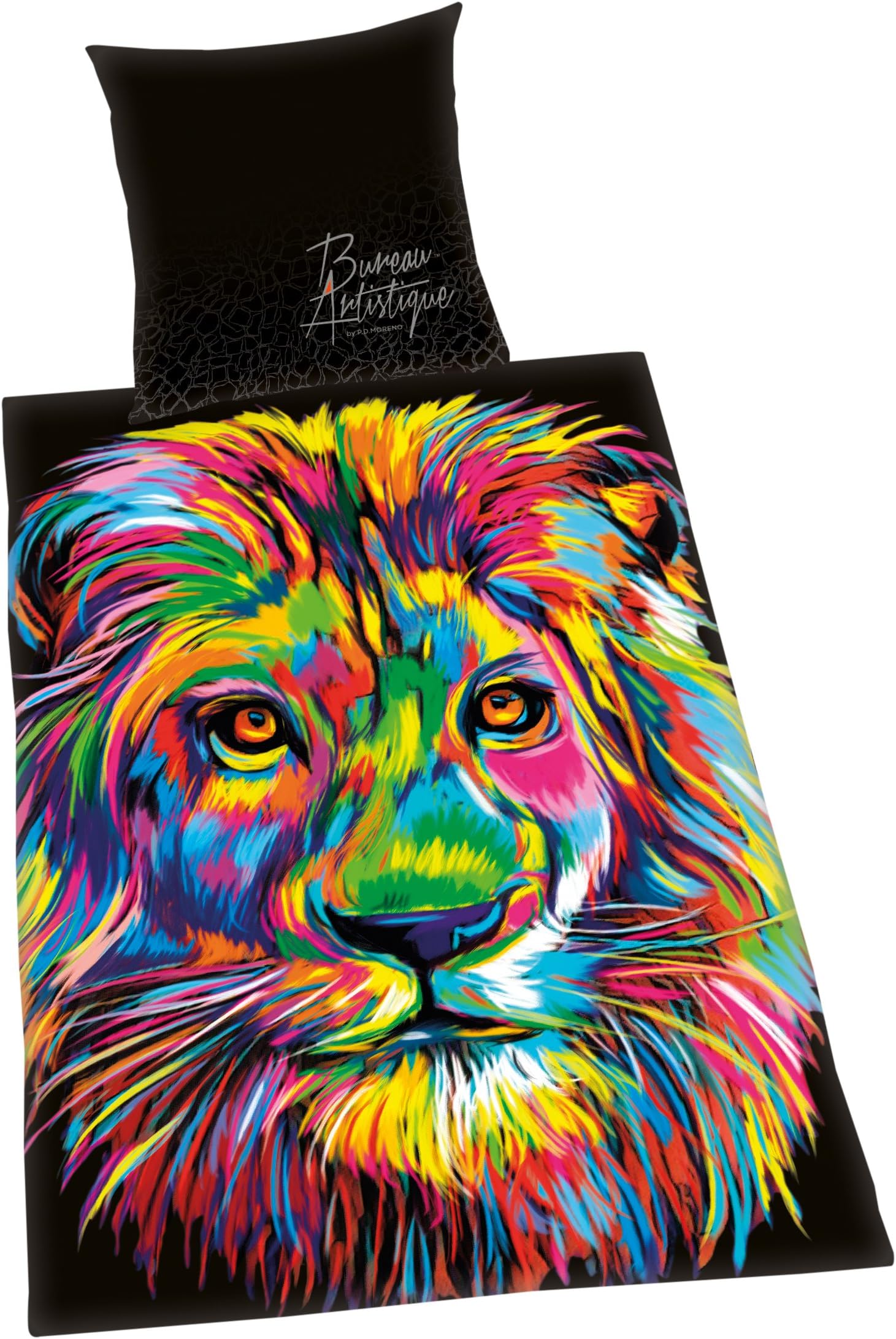 Herding BUREAU ARTISTIQUE Lion Reversible Duvet Cover 135 x 200 cm, Pillowcase 80 x 80 cm, Cotton/Satin