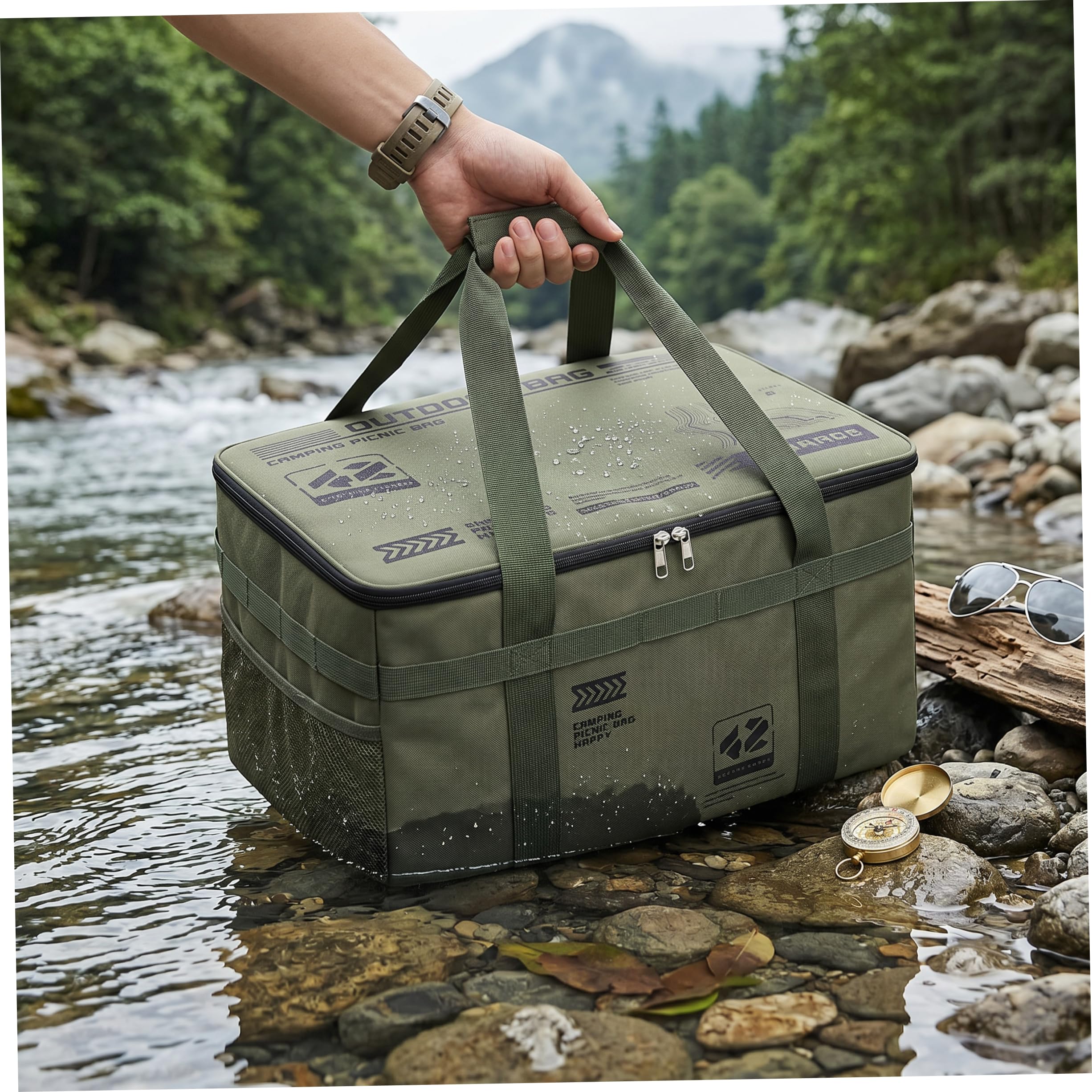 Camping-Aufbewahrungsbox, wasserdichte große Campingtasche, tragbarer Camp-Küchen-Organizer für den Außenbereich – 42 l grün, Aufbewahrungstasche