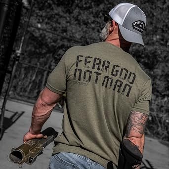 Combat Iron Mens Graphic T-Shirt Fear God, Not Man, Athletic Fit Everyday Tee