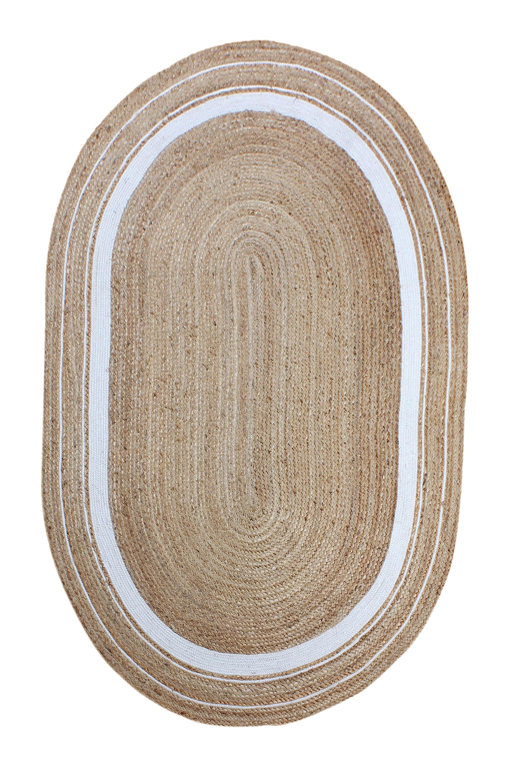 Tapis ovale 71 x 122 cm beige et blanc pour chambre et zone de passage