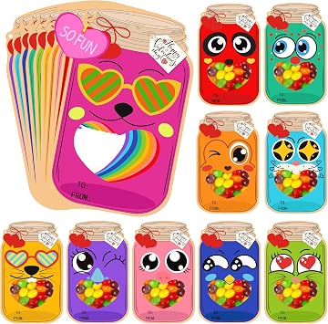 50 Pack Valentine Day Cards for Kids, Fun Mason Jar Valentines Day Candy Card, Kid Bulk Valentines Day Exchange Cards for Classroom School Party FavorsCandy Not Included