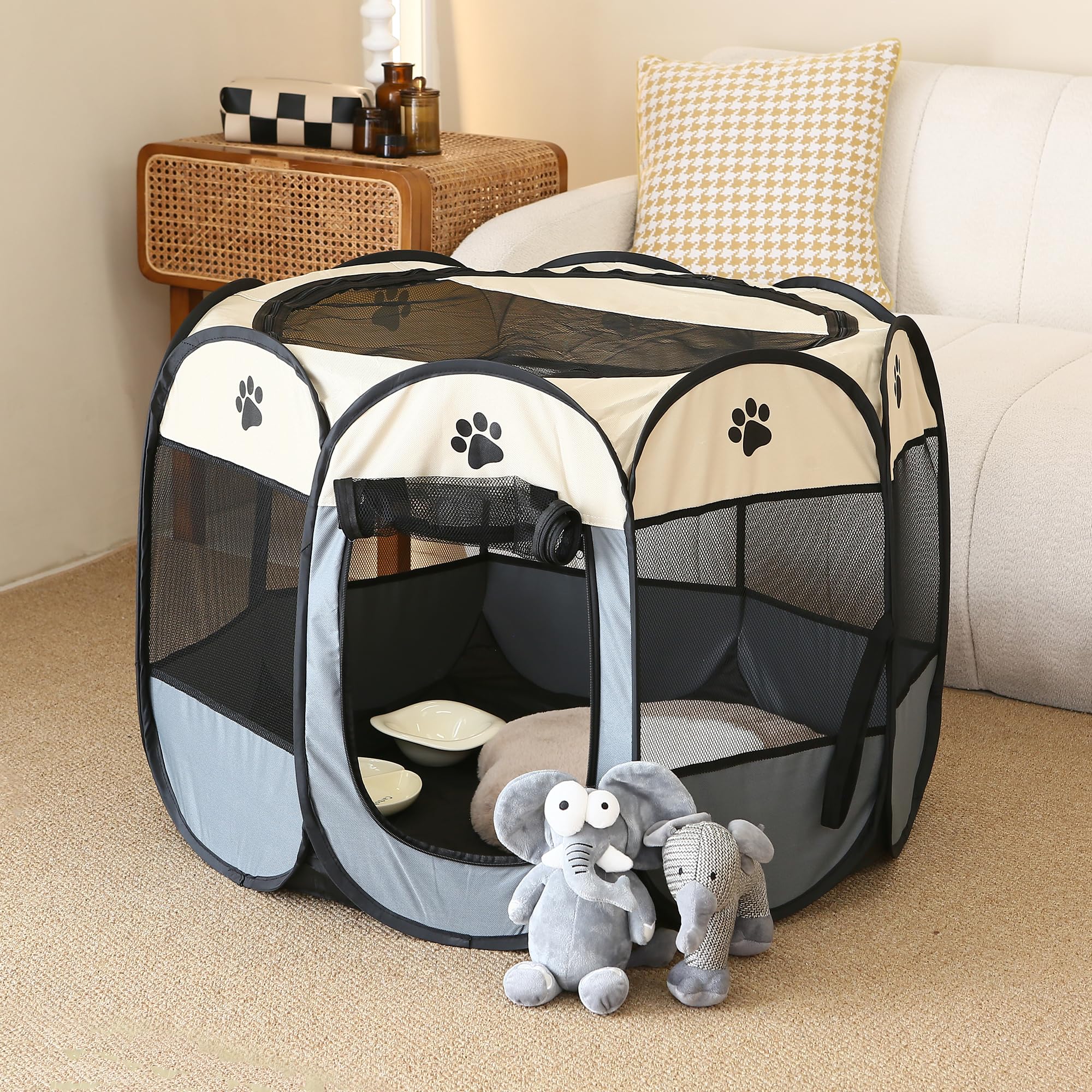 Box pieghevole per animali domestici, portatile, morbido design pop-up, per cani, gatti e gattini, gabbia in tessuto a rete traspirante, leggero e per uso interno ed esterno