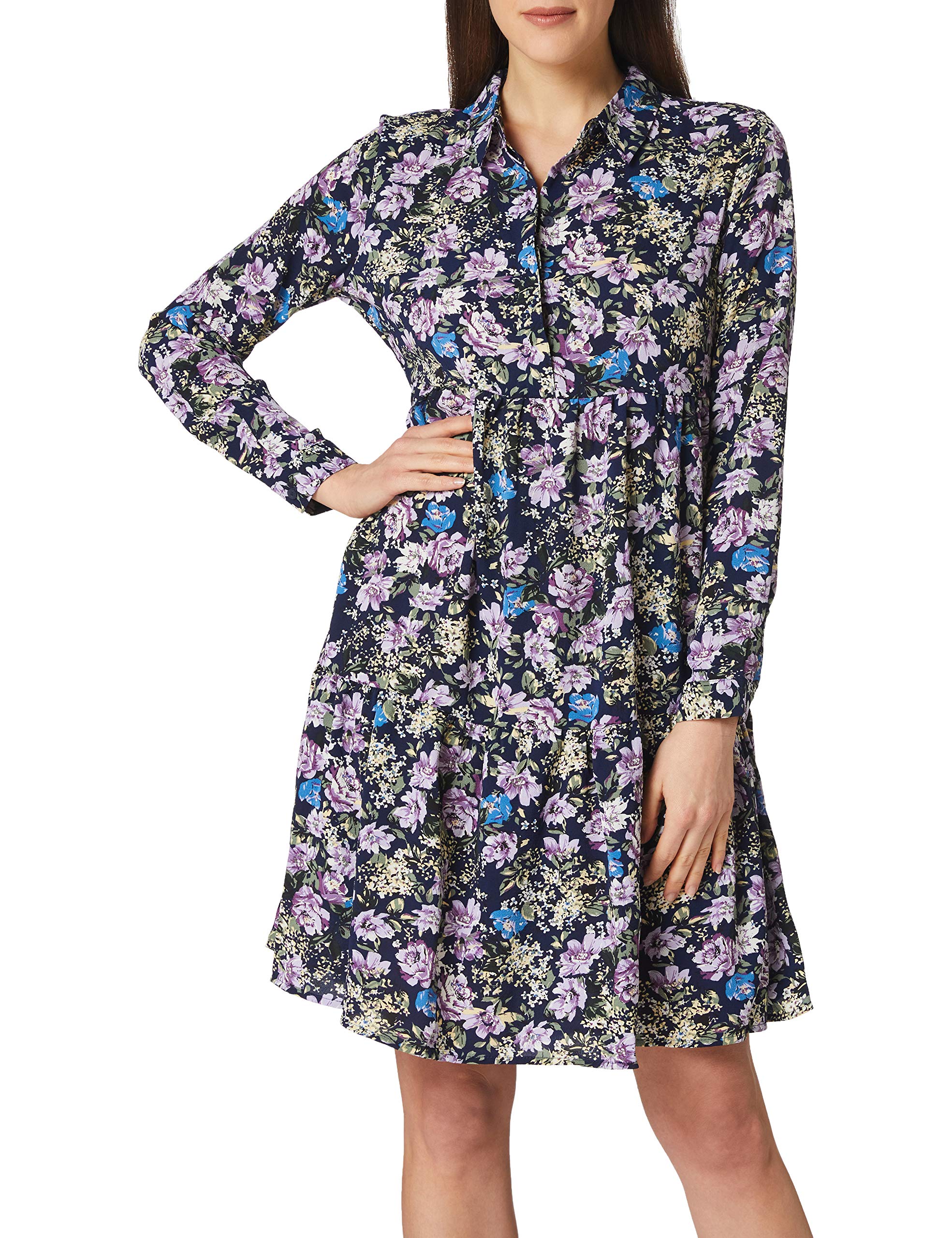 Jdy Jdypiper L/S Aop Shirt Dress Wvn Noos, Vestito Donna, Blu (Black Iris/Aop:Purple & Parisian Blue Flowers), 34-image