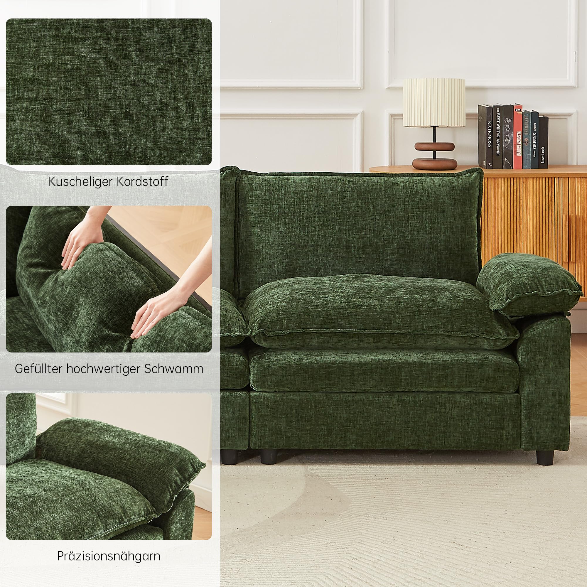 JIEXI Ecksofa Mit Schlaffunktion, Sofas Und Couchs, Modulares Ecksofa, Wohnlandschaft U Form, L Form Eckcouch, Für Couch Wohnzimmer Schlafzimmer Wohnung Büro, Chenille-Stoff 204 x 75 cm