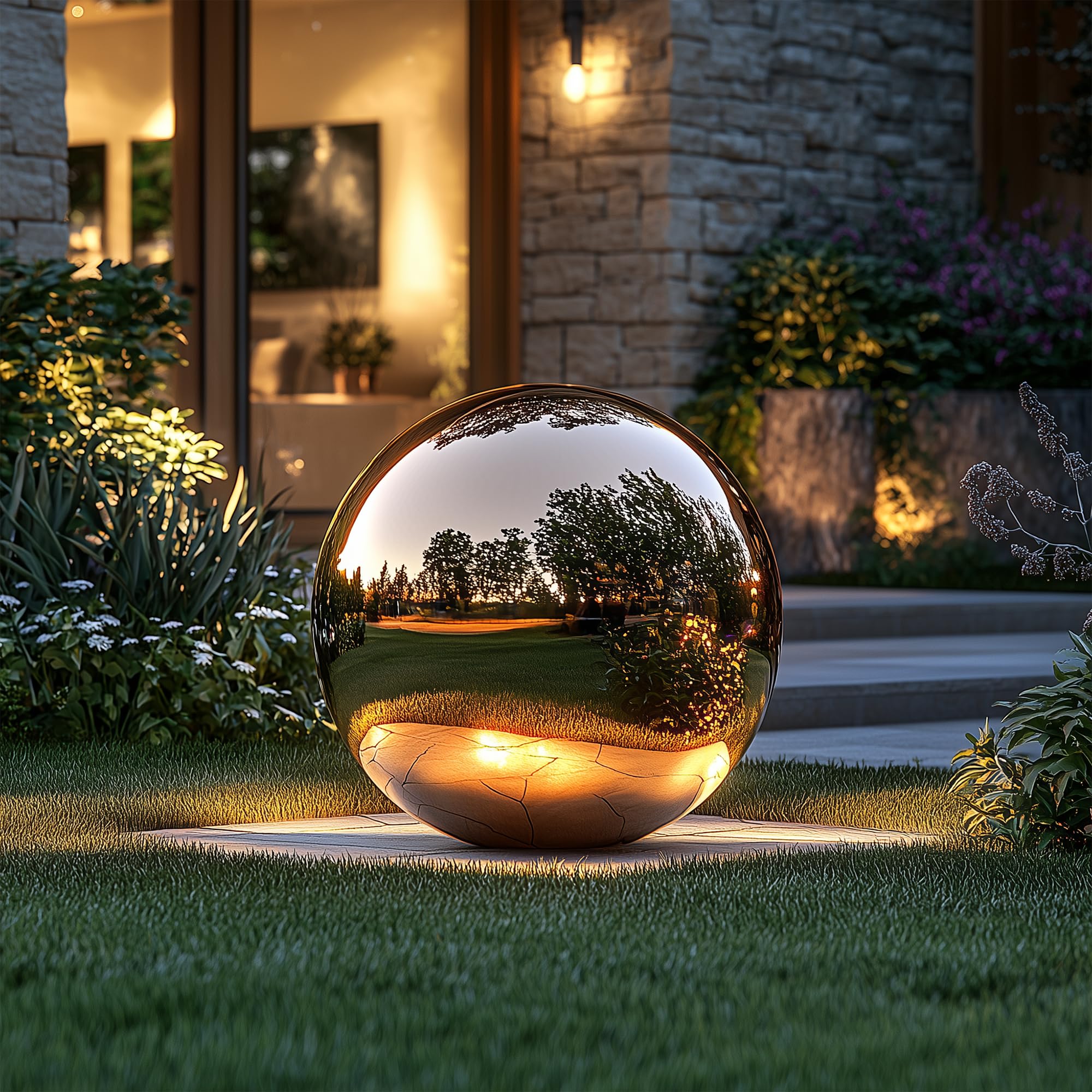 Köhko Bola decorativa dorada pulida de acero inoxidable de alta calidad para estanque, tamaño 38 cm