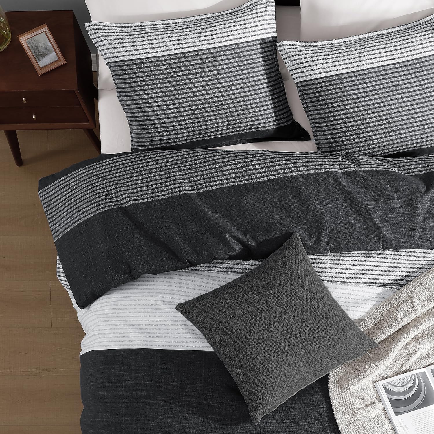 Andency Full Comforter Set, 3 PCS Black White Gray Striped Set image 3