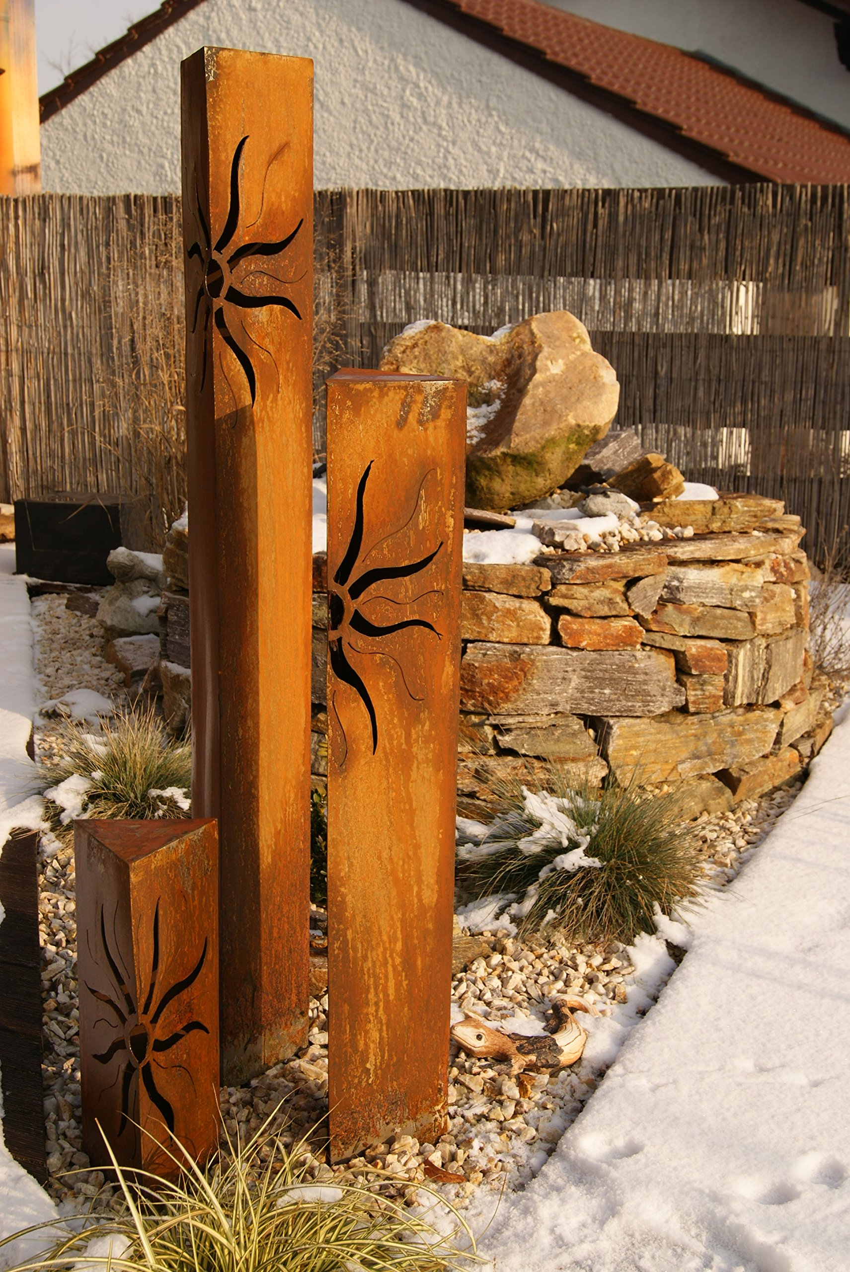 Säulenset Sonne Edelrost Säule Set Rost Garten Dekoration Stele