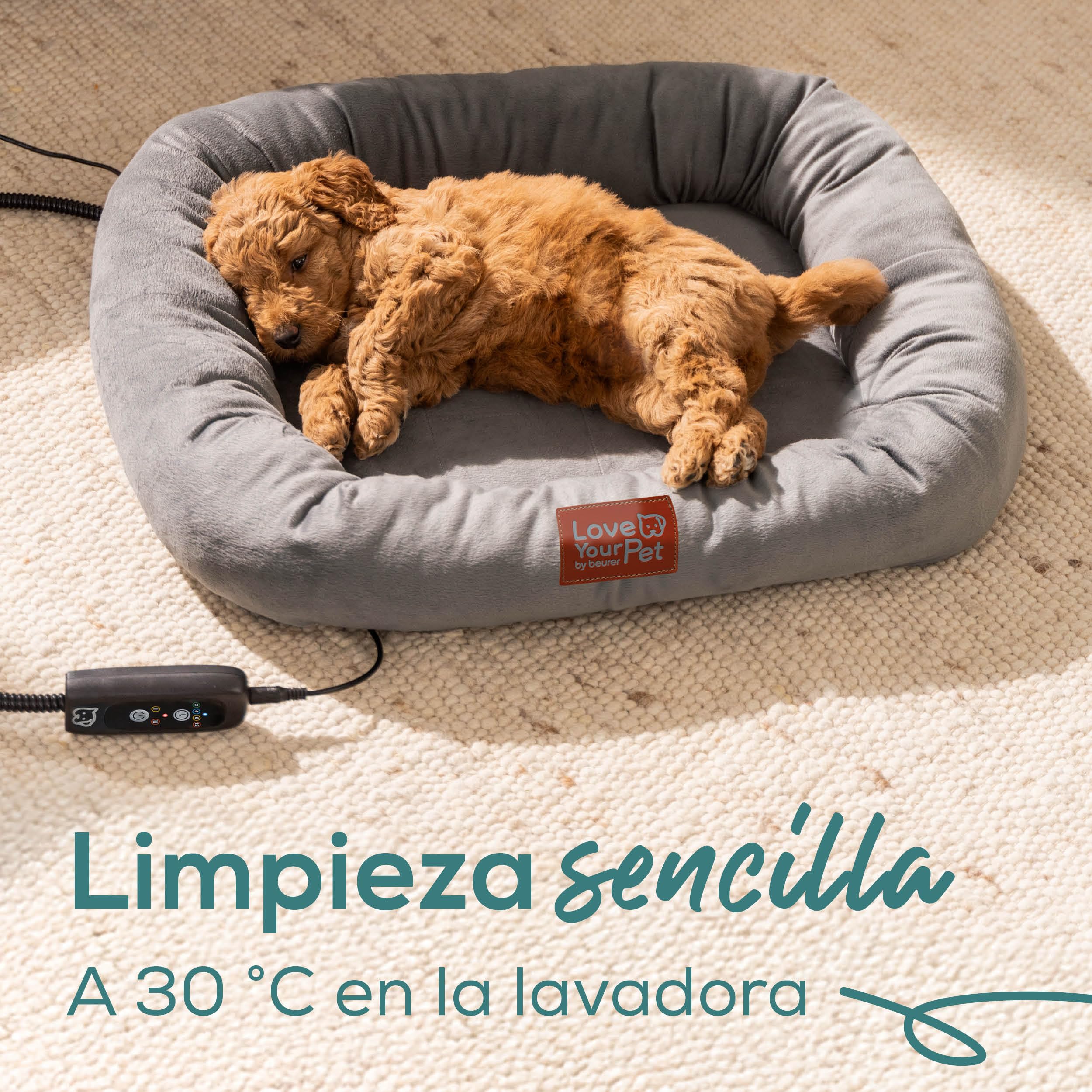 Beurer Love Your Pet Cama térmica «Kira» para Perros y Gatos, Cama para Perros con calefacción eléctrica y Temporizador, Lavable a 30 °C, Resistente a los arañazos y el Agua, 58 × 50 cm