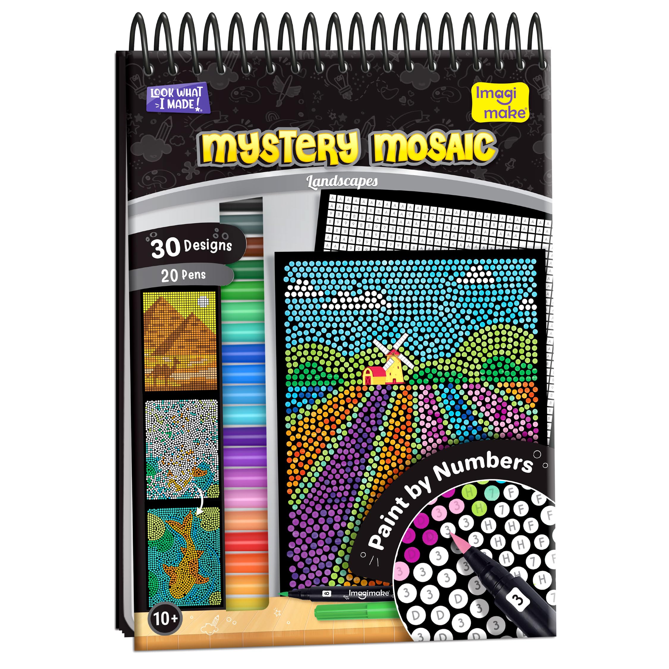 Imagimake Mystery Mosaic Landscapes | Paint by Numbers Kit |30 Design Sheets & 20 Colouring Pens | Mess free Travel friendly Painting kit | Slow Craft kit for relaxation |Gift for Girls & Boys Ages 10,11,12,13,14