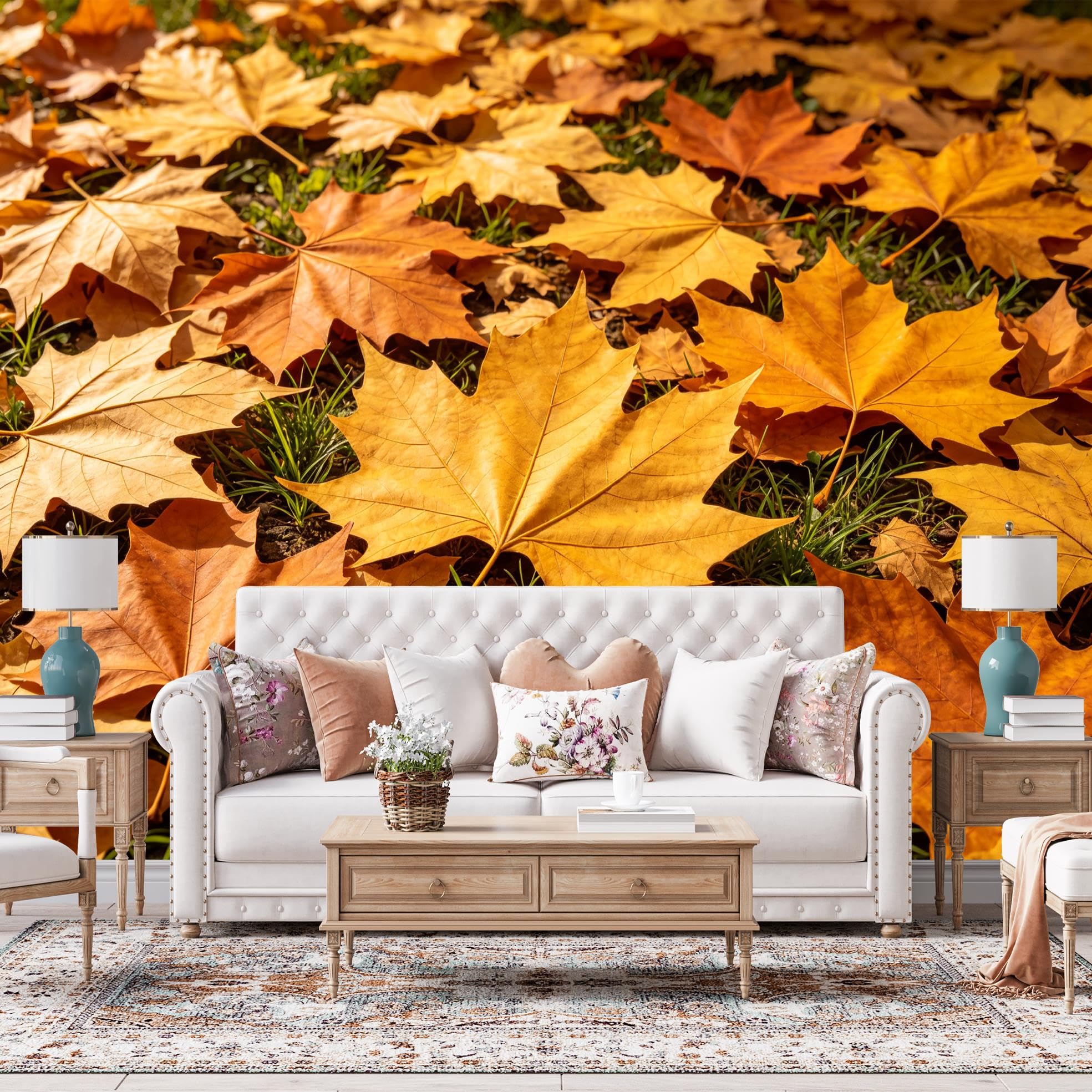 Papier Peint 3D Feuilles Tombées Mural Paysage Pour Salon/Chambre 500 Cm X 350 Cm (L X H) Papier Peint Intissé Art Moderne Tapisserie Murale Panoramique Décoration Murale - Ne Pas Décoller Et Co