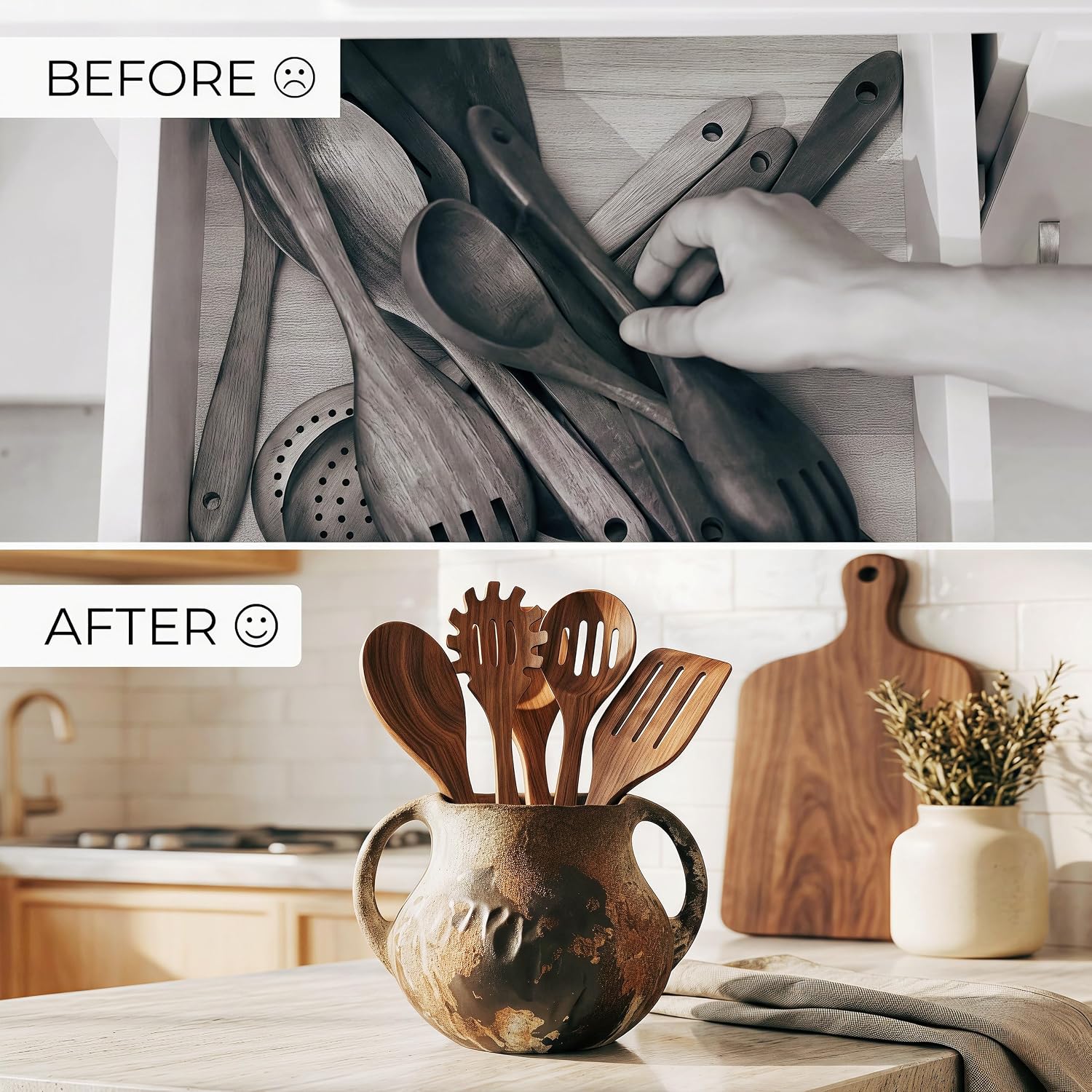 Ceramic Rustic Kitchen Utensil Holder for Countertop, Vintage Kitchen Decor