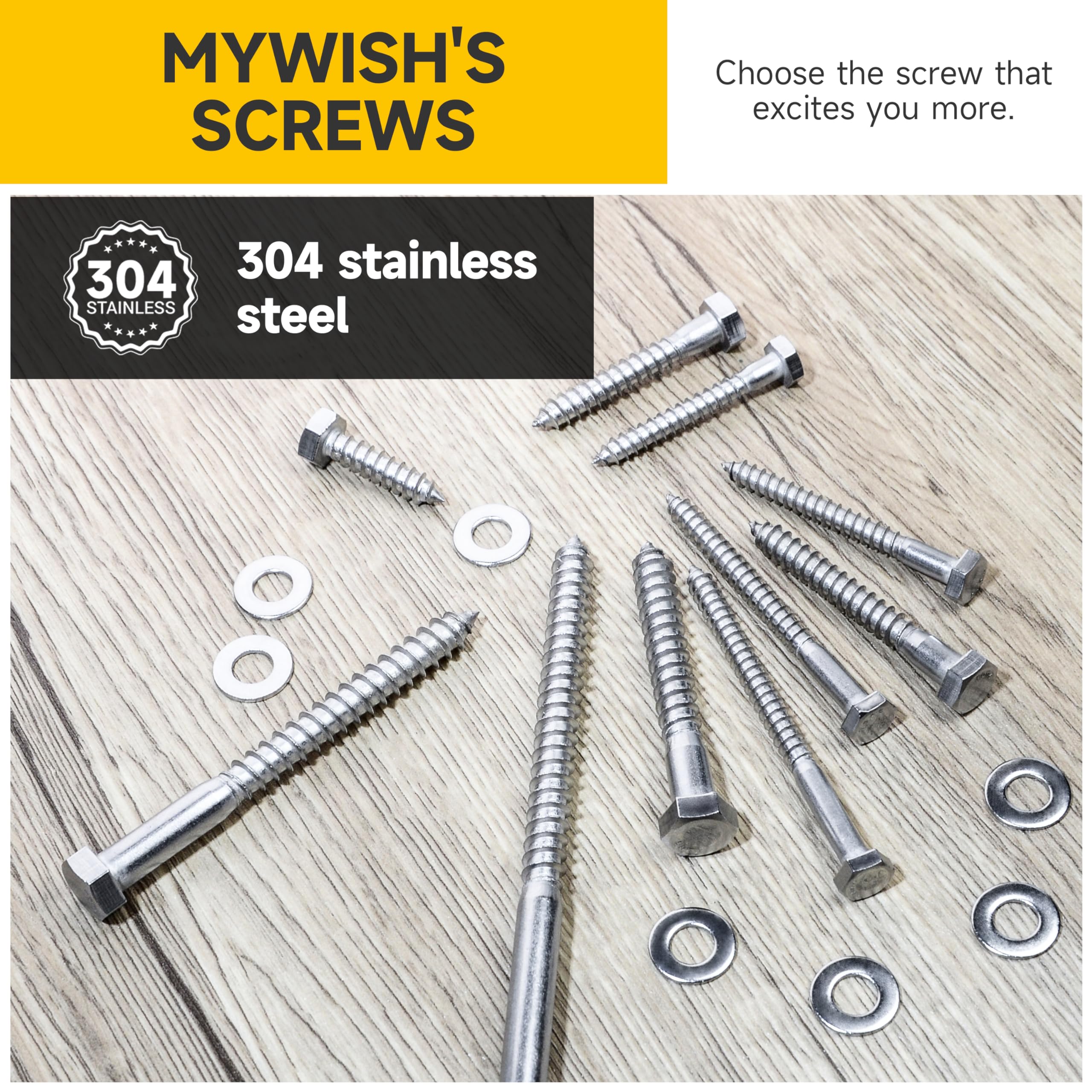 Stainless Steel Lag Screws - 12 Sets 5/16" Hex Head -6 Stainless Steel Lag Screws - 12 Sets 5/16" Hex Head -6