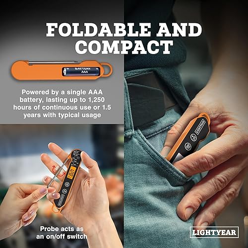 Miniatura 5 de Termómetro de carne Lightyear | Termómetro de cocina de lectura instantánea para asar, tostar y parrilla, imán incorporado, resistente al agua IP65,