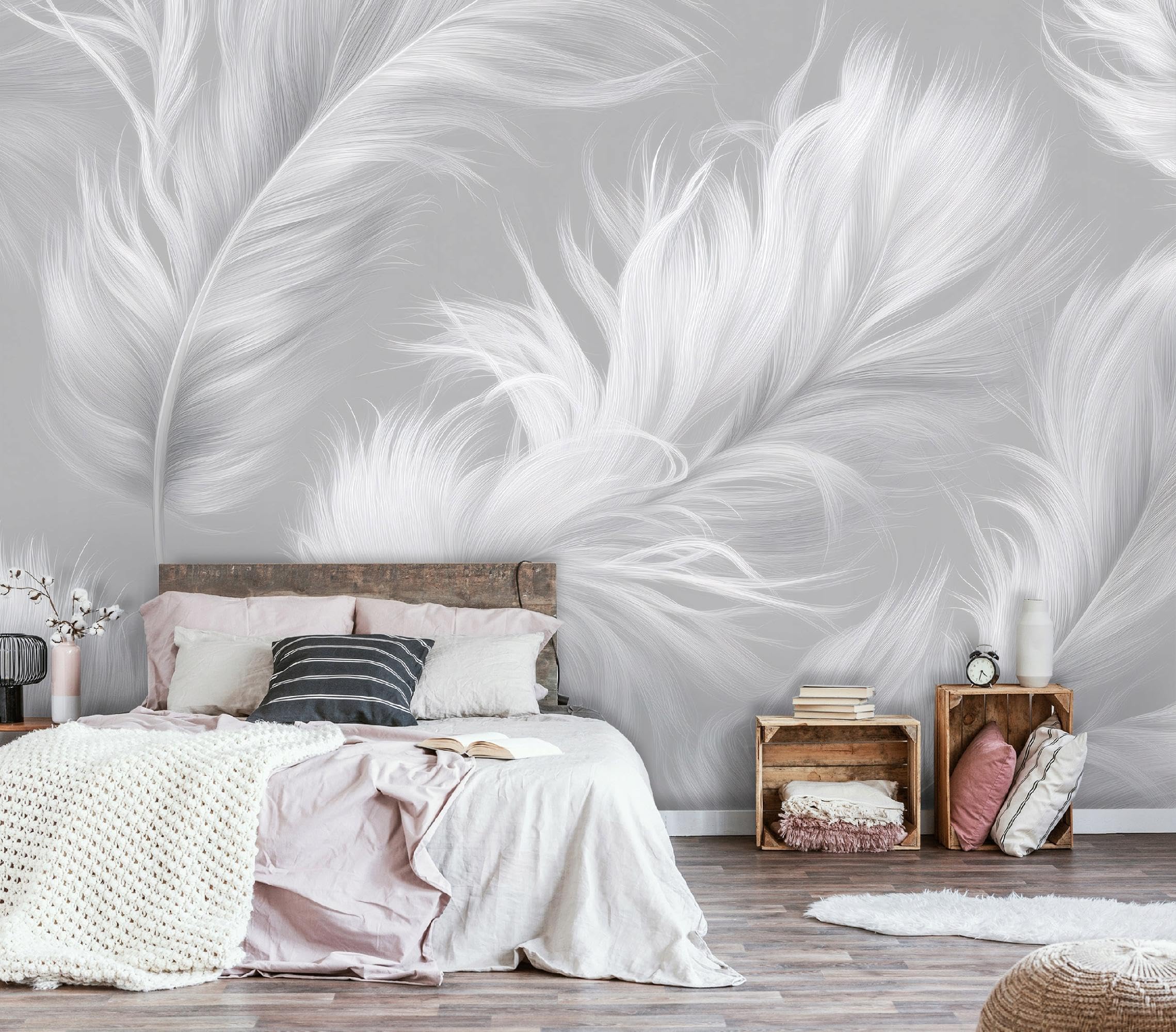 WallArena Vlies Fototapete, Federn, 300x210cm | Fototapeten - Tapeten - für Wohnzimmer Schlafzimmer - Vliestapete Wandtapete Tapete 3D Effekt- inkl. Kleister