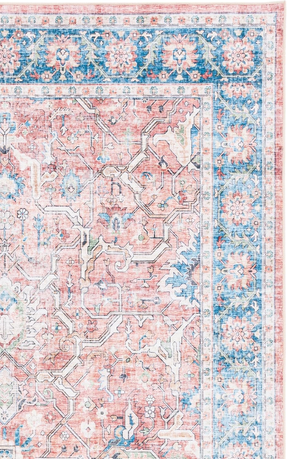 SAFAVIEH Washable Rug Arizona Collection - 8' x 10', Rust & Aqua, Slip Resistant & Easy to Clean, Ideal for Living Room, Bedroom, Home Office, Dining Space (ARZ559Q)