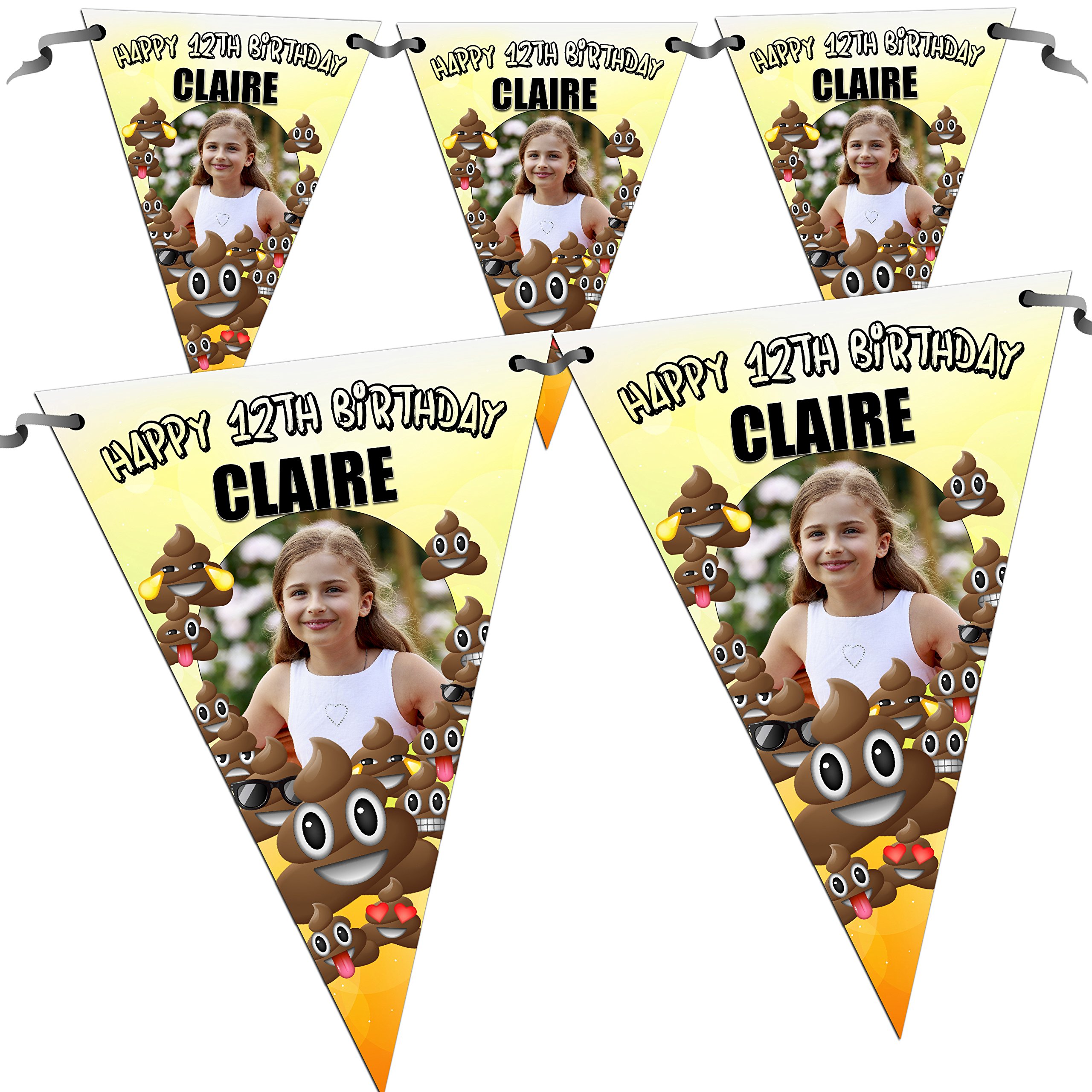 The Personalised Party Company Boys Personalised Girls Emoji Poo Happy Birthday Party Flag Banner Bunting N82-10 Flags Inc Ribbon Any Age! 1St 3Rd 4Th 5Th 8Th 10Th 13Th 16Th 18Th 21St 30Th Birthday