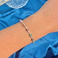 Vista 2 de Pulsera contra el mal de ojo, chapado en oro de 14 quilates, con cadena de ojo turco azul, para mujeres y niñas