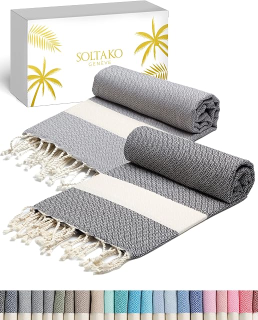 SOLTAKO Ręcznik plażowy XXL, duży, 100 x 200 cm, bawełniany ręcznik do sauny, ręcznik kąpielowy, ręcznik hammam, koc do jogi, dla kobiet i mężczyzn, zestaw upominkowy bardzo duży, lekki, 100 x 200