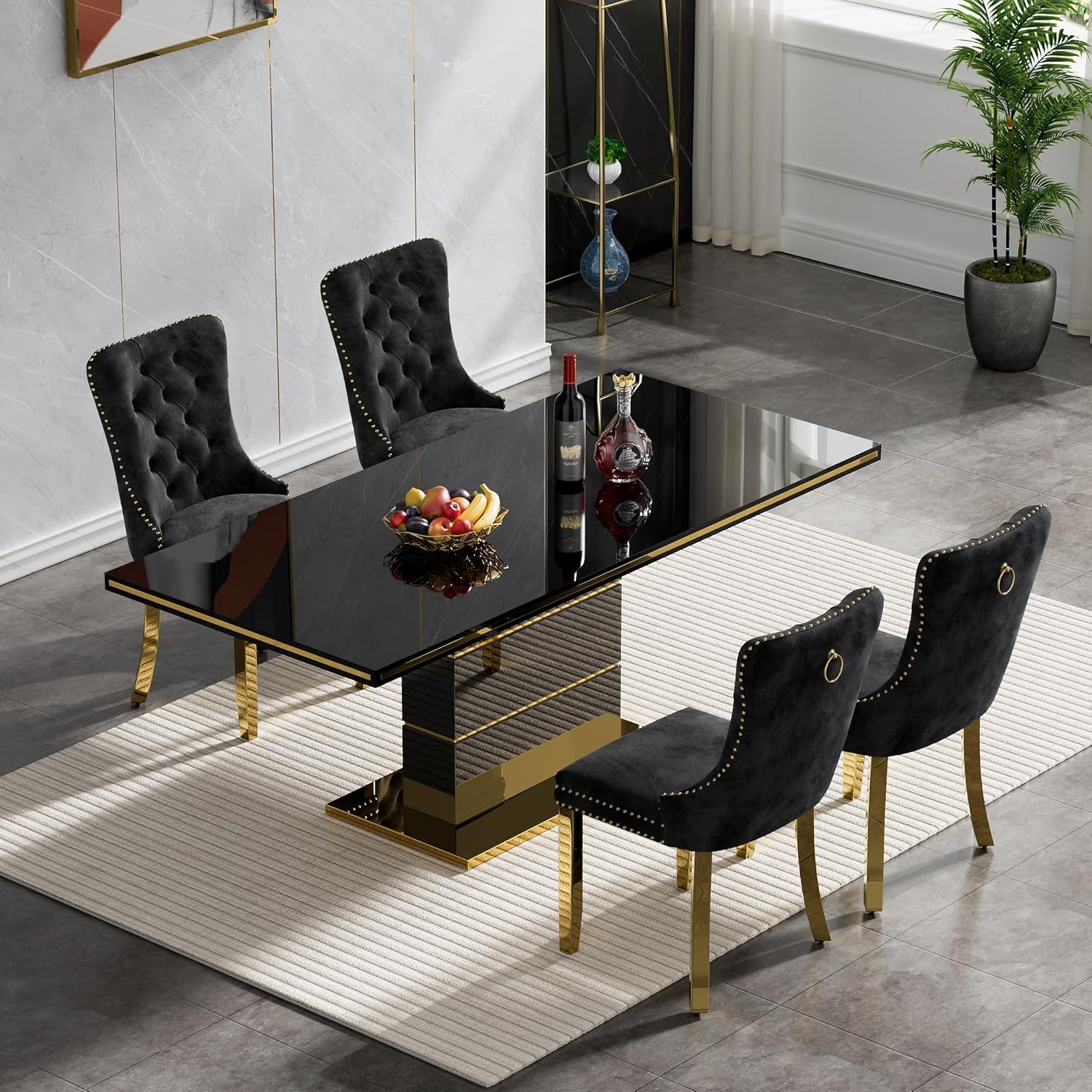 Amazon.com - Henf Black Dining Table Set for 4, Modern 5 Piece ...