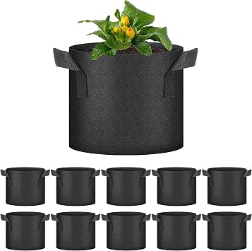 HealSmart Plant Grow Bags 3 Gallon, Tomoato Planter Pots 10-Pack with Handles, Aeration Nonwoven Fabric, Heavy Duty Gardening Planter for Vegetable, Herbs and Flowers, Black