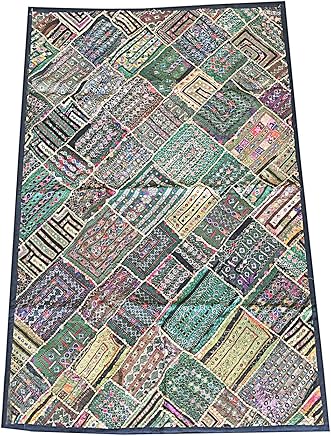 Mogulinterior Green Wall Hanging Tribal Kutch Embroidery Coverlet Table Tapestry
