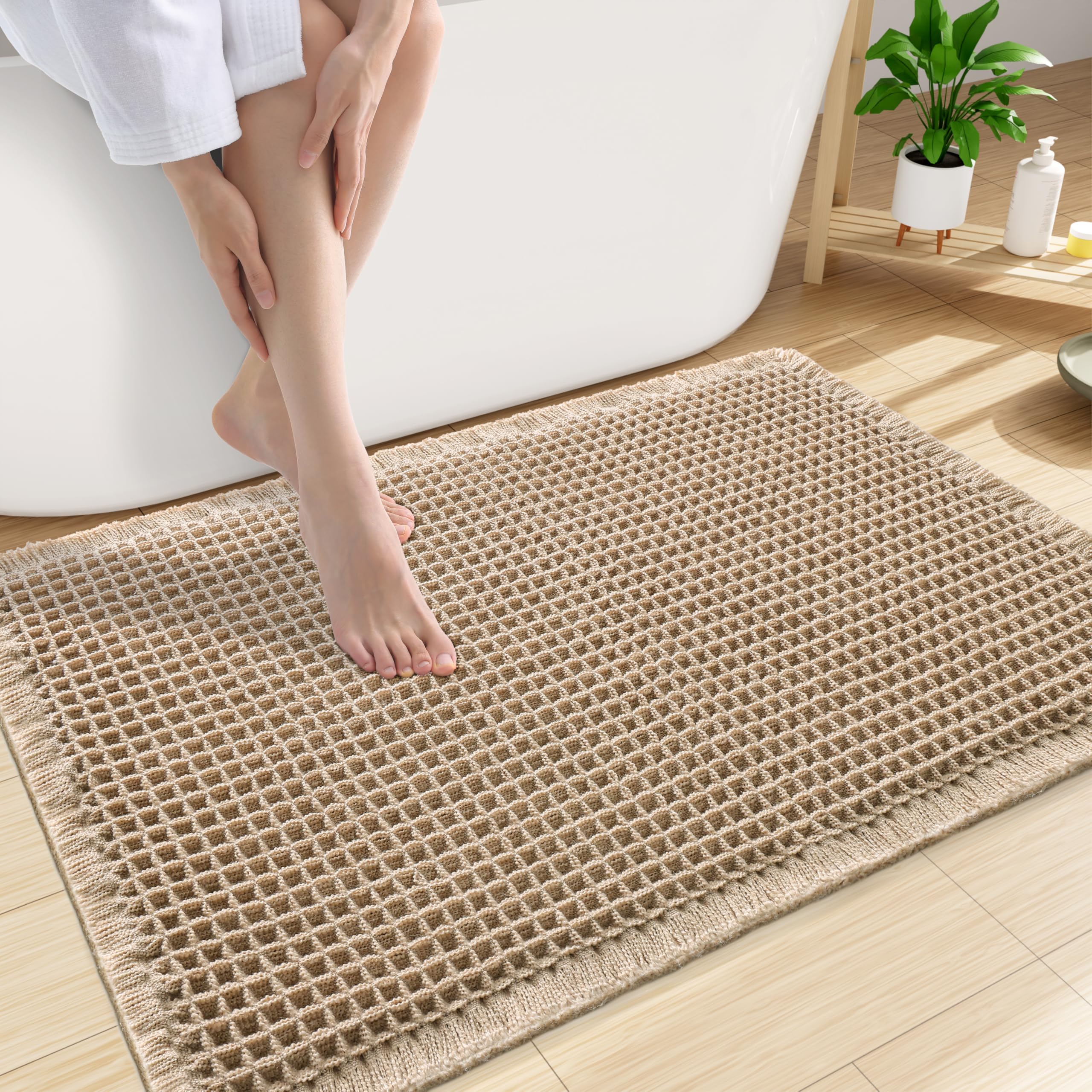 Smiry Waffle Bath Mat 32x20 Extra Soft Absorbent Bathroom Rugs Non Slip Machine Washable Quick Dry Bath Rugs