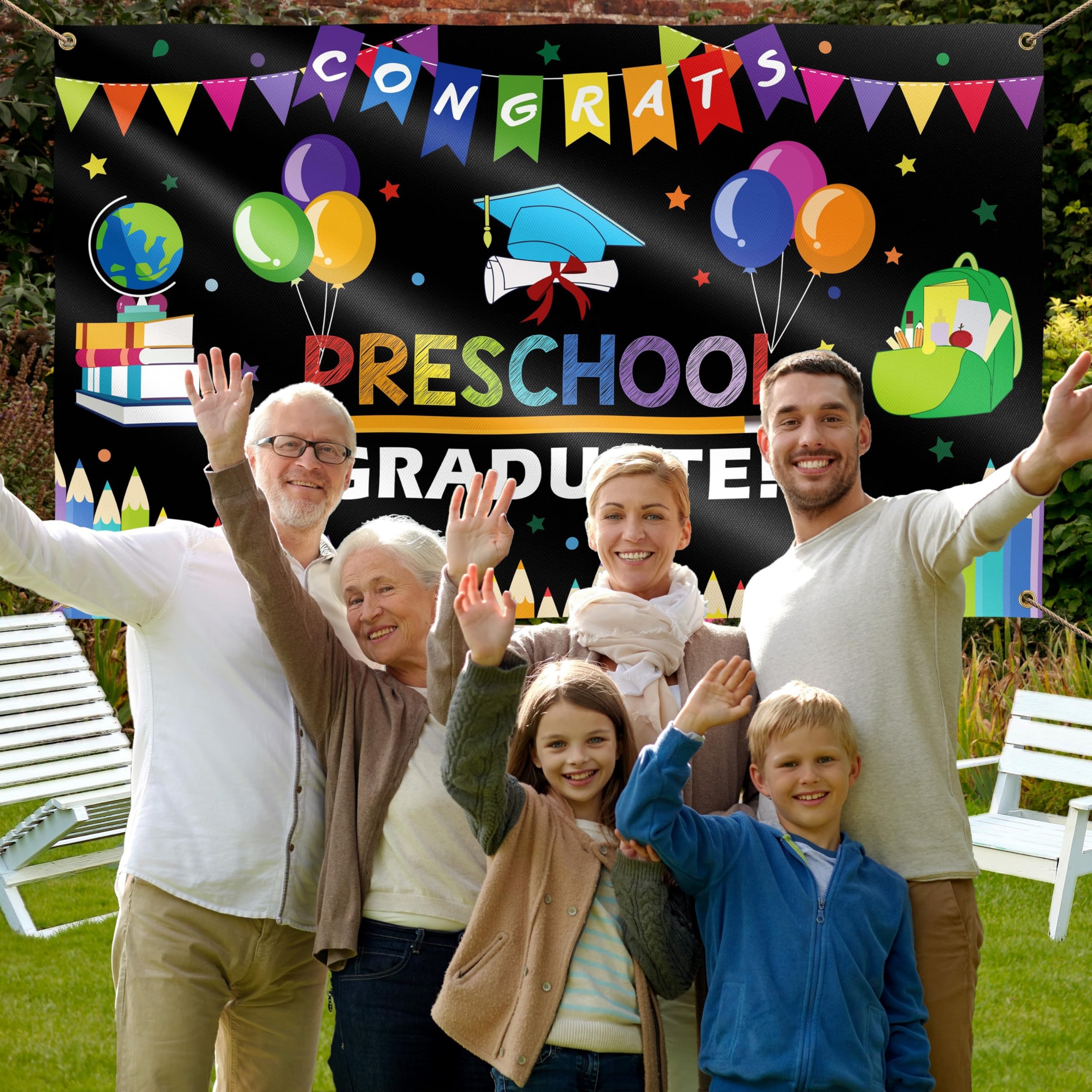 Preschool Graduation Banner - Preschool Graduation Decorations 5x3ft - Congratulations Banner (Vivid Black Colors) - Image 4
