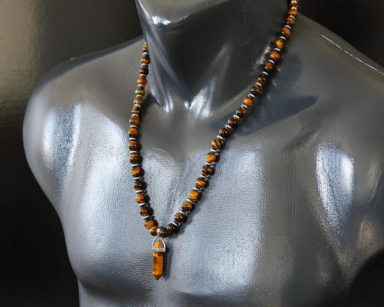 Natural Gemstone Necklace with Genuine Beads | Handmade Artisan Jewelry with Hematite Spacers | Point Pendant Necklace | Zodiac Chakra Gift for Men & Women