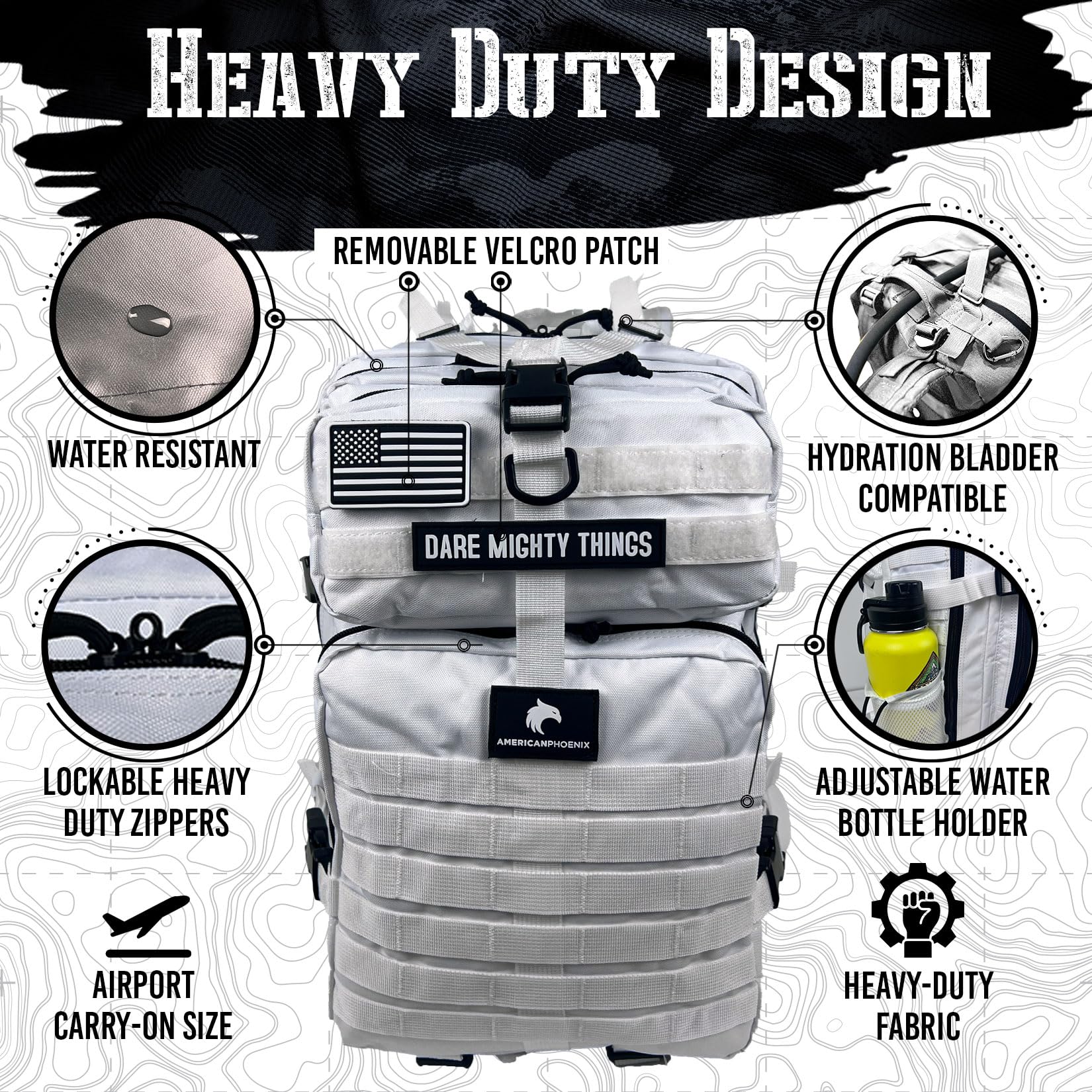 AMERICANPHOENIX Elite taktischer Rucksack, 45 l, Arbeits- und Militärrucksack, wasserabweisend und strapazierfähig, Insektenschutztasche