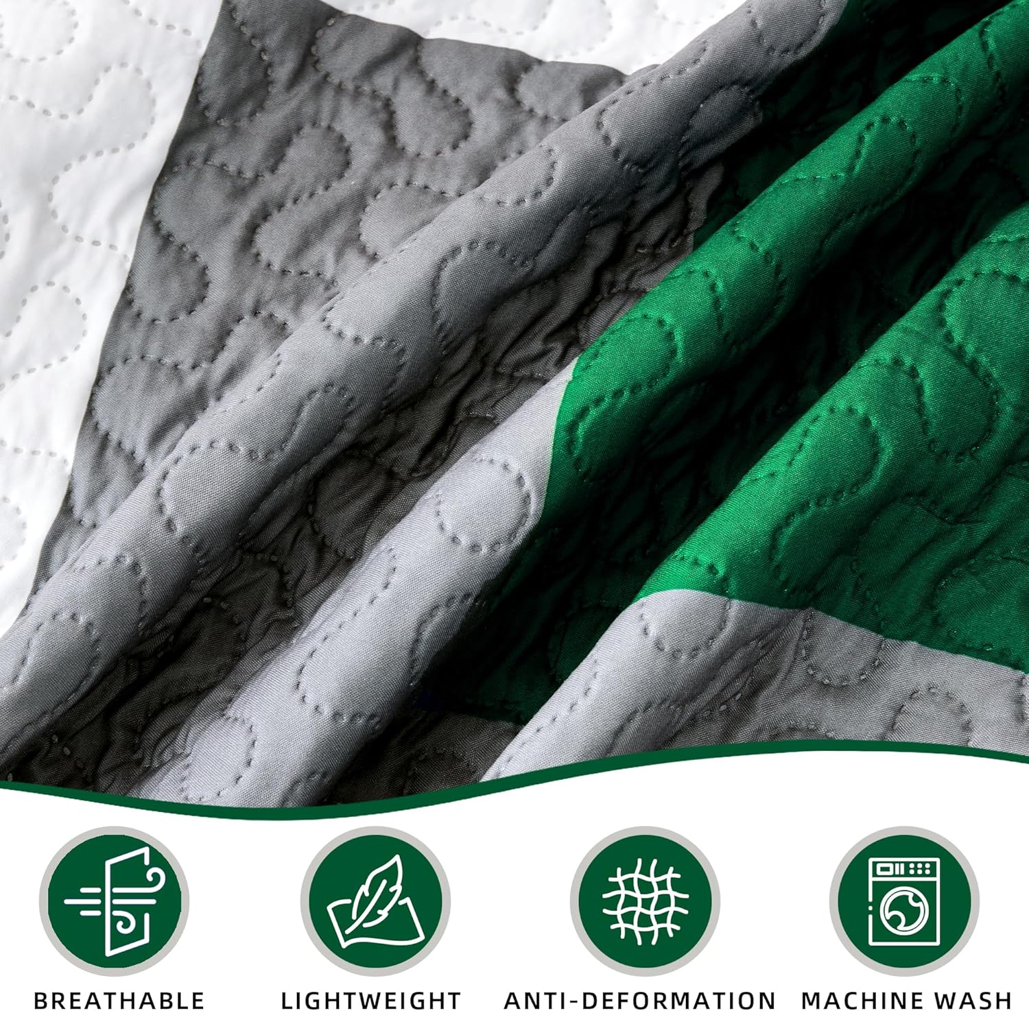 3 Piece Green Quilt Set Full/Queen Size Christmas Green Black Geometric Reversible Bedding Set Microfiber Lightweight Bedspread Coverlet with 2 Shams Modern Bed Cover for All Season, 90''x96'' - Image 6