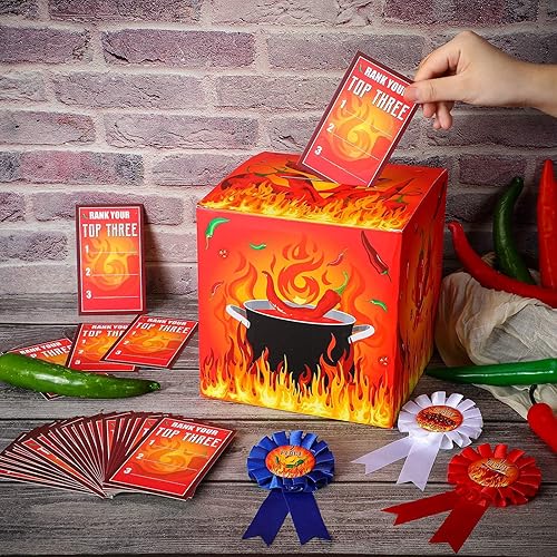Miniatura 4 de Tenceur Chili Cook off - Boleta de concurso con 50 tarjetas de votación y 3 cintas de premio de trofeo para Chili Cook off, premios de juego,