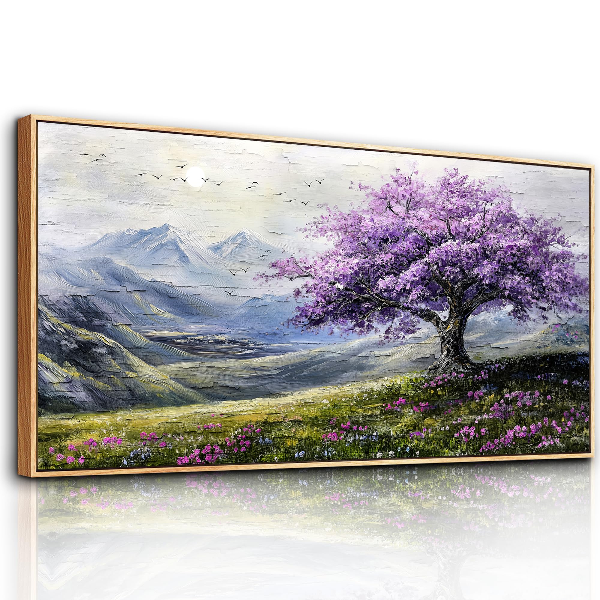 hyidecorart Cuadros Decoracion Dormitorios Modernos con Marco Madera, 50x100 cm Grandes Lienzos Decorativos Pared Salon, Cuadros Decoracion Pared Árbol de Flores Violetas, Wall Art Comedor Pasillo