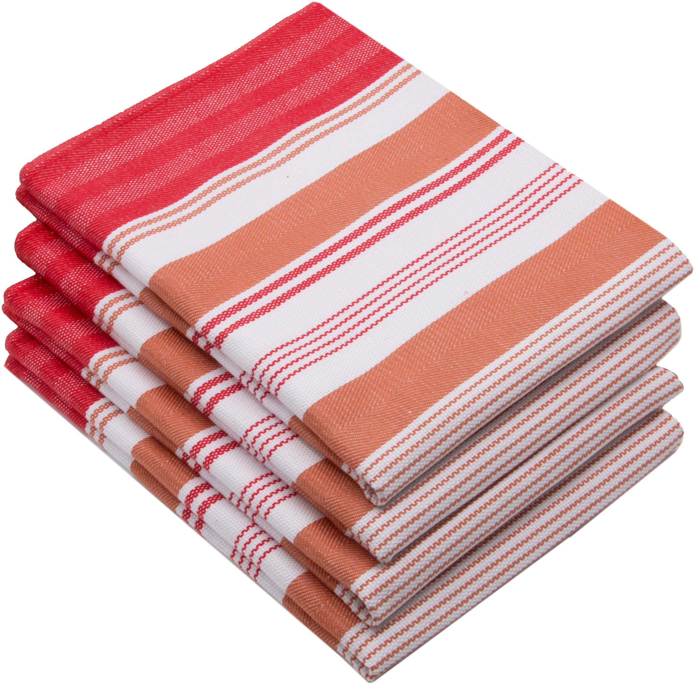 ZOLLNER 4 paños de Cocina de algodón a Rayas Rojas, 50x70 cm, 220 g
