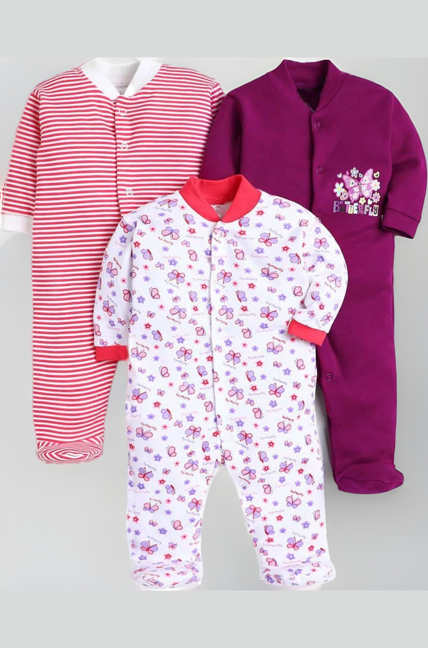 EIO 100% Cotton Baby Rompers Sleepsuits Jumpsuits Night Suits for Newborn Baby Boys & Girls | Soft Infant Bodysuit | Pack of 3 Kids Rompers