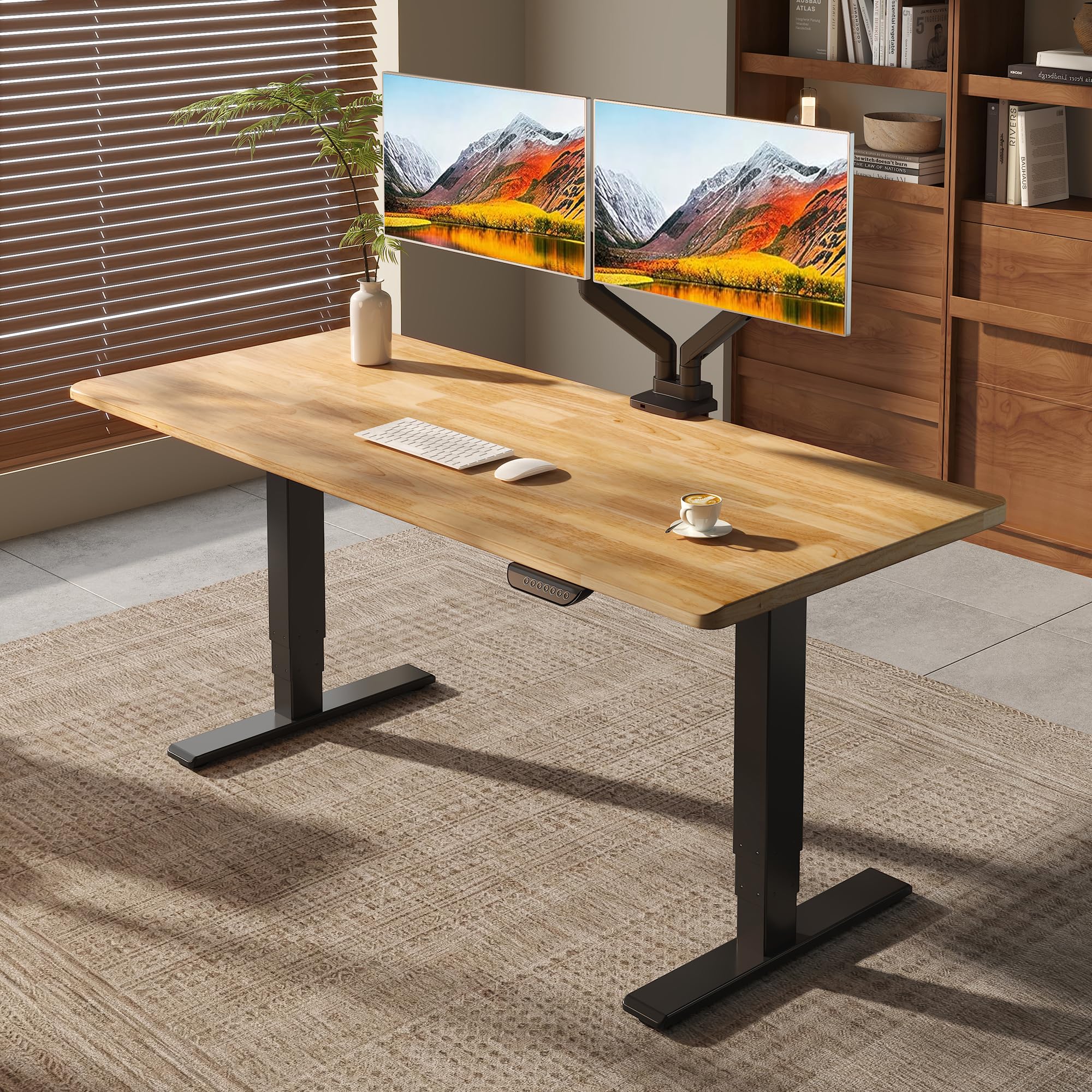FLEXISPOT E6 MAX 1" Thick Beveled-Edge Solid Wood Standing Desk, 63"x30" Dual Motor 3-Stage Heavy Duty Workstation, 330lbs Weight Capacity Height