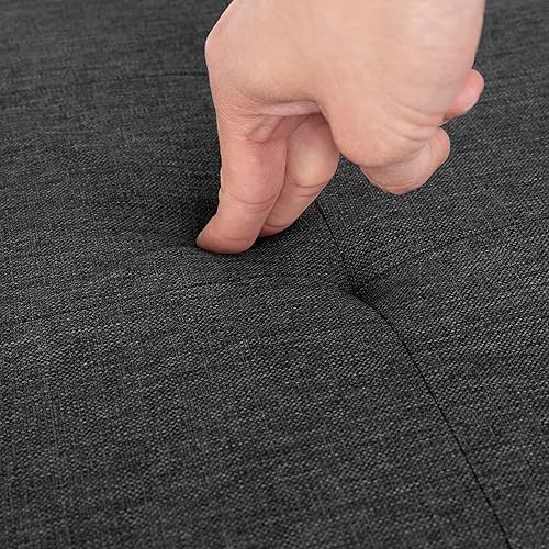 Miniatura 29 de Seville Classics Reposapiés otomano de tela acolchada, asiento acolchado para dormitorio, dormitorio, loft, sala de estar, entrada, pasillo, Azul