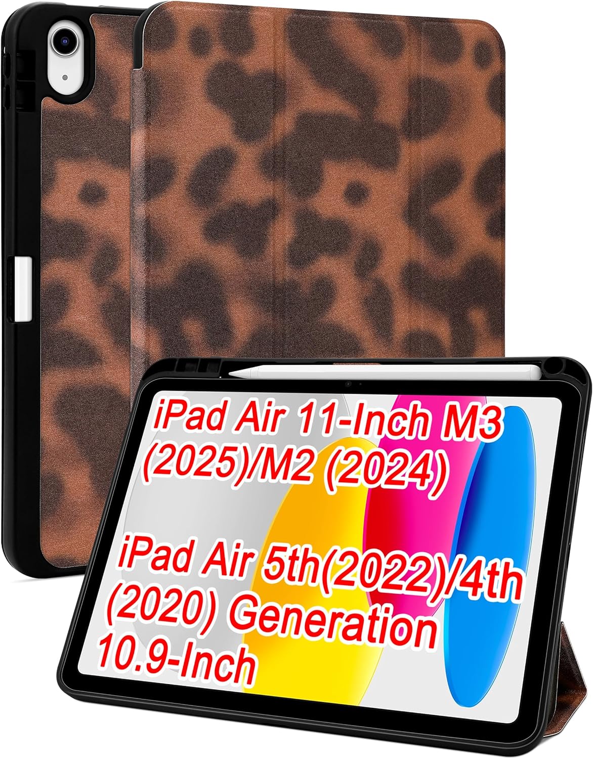 Compatible with iPad Air 11-Inch M3 (2025)/M2 (2024), iPad Air 5th/4th Generation 10.9-Inch Case, with Pencil Holder Tortoise Shell Aesthetic Design Soft TPU Trifold Stand Protective