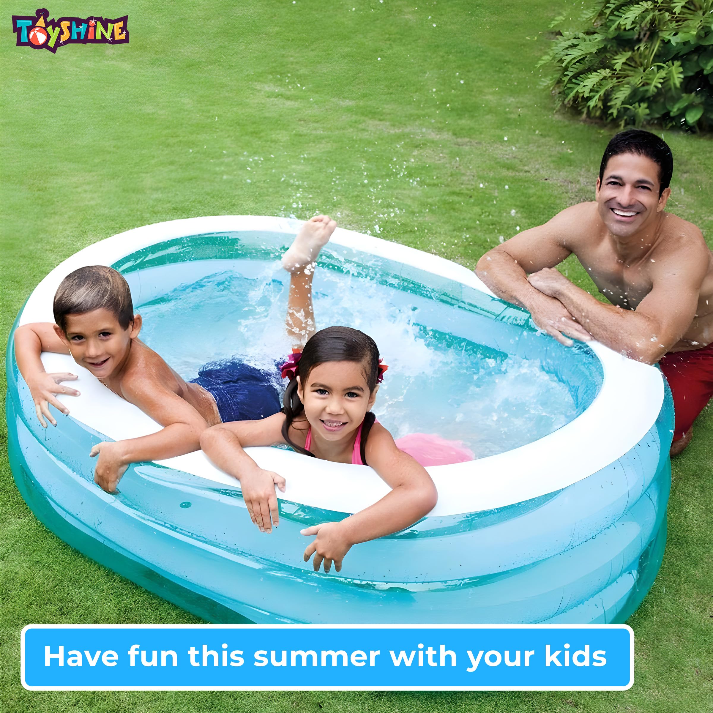 Toyshine 5.3ft Inflatable Swimming Pool for Kids & Family | 162 x 106 x 45 cm | Thick Durable PVC Outdoor Backyard Garden Water Pool for Summer Fun | Easy to Inflate & Store 1