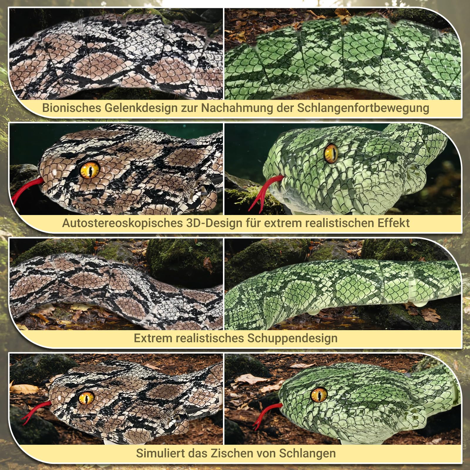 HILKKET Serpent Télécommandé, 64cm Serpent Python Radiocommandé, Jouet Farce RC Serpents Se déplace sur Le Sol et sur l'eau à 5 km/h, Jouets Aquatiques Enfant 3 Ans et + - 5