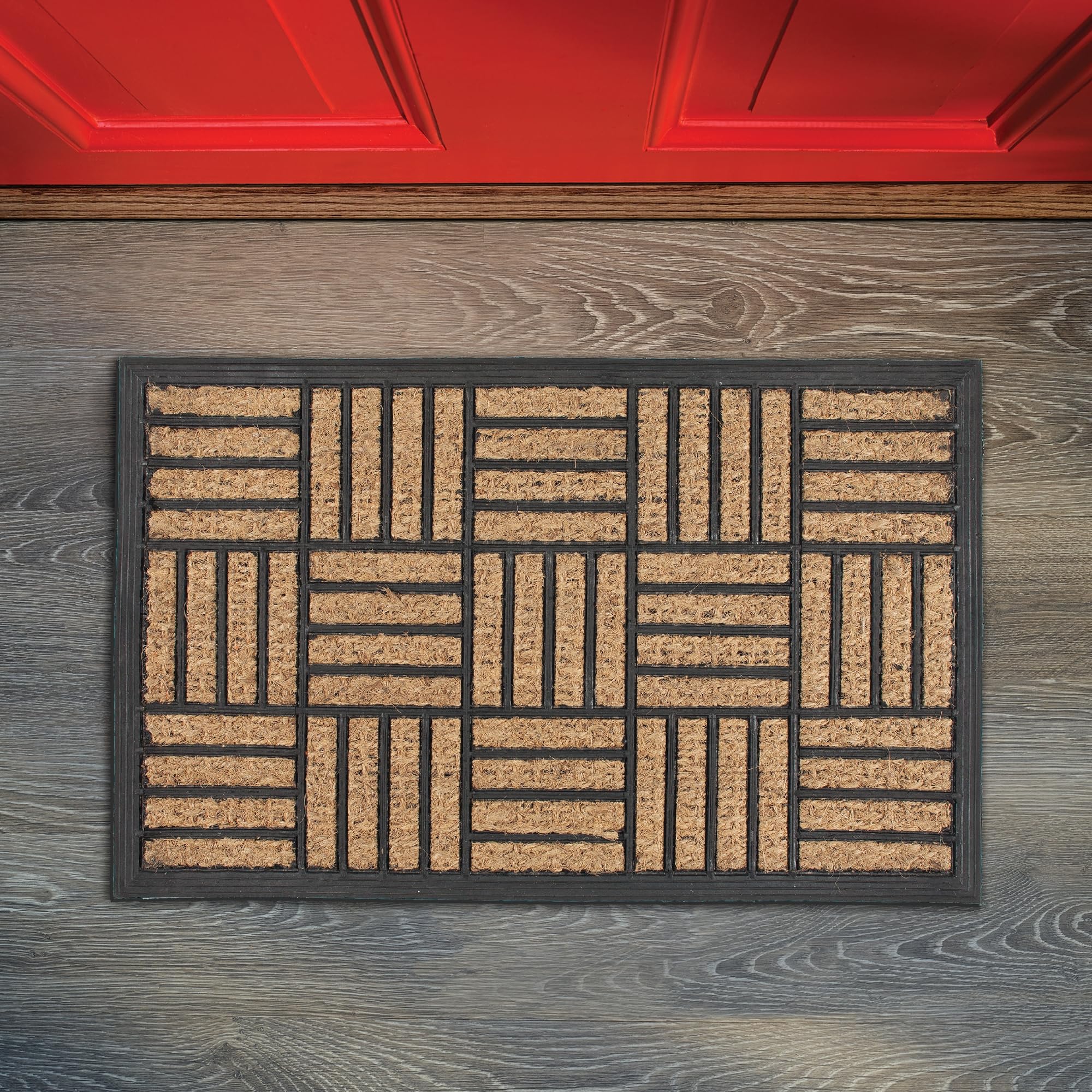 Comart, Capitolio - Felpudo de fibra de coco y goma, para exterior e interior, para entrada y puerta, resistente, base antideslizante, antilluvia y suciedad, diseño geométrico, rectangular, 40 x 60 cm