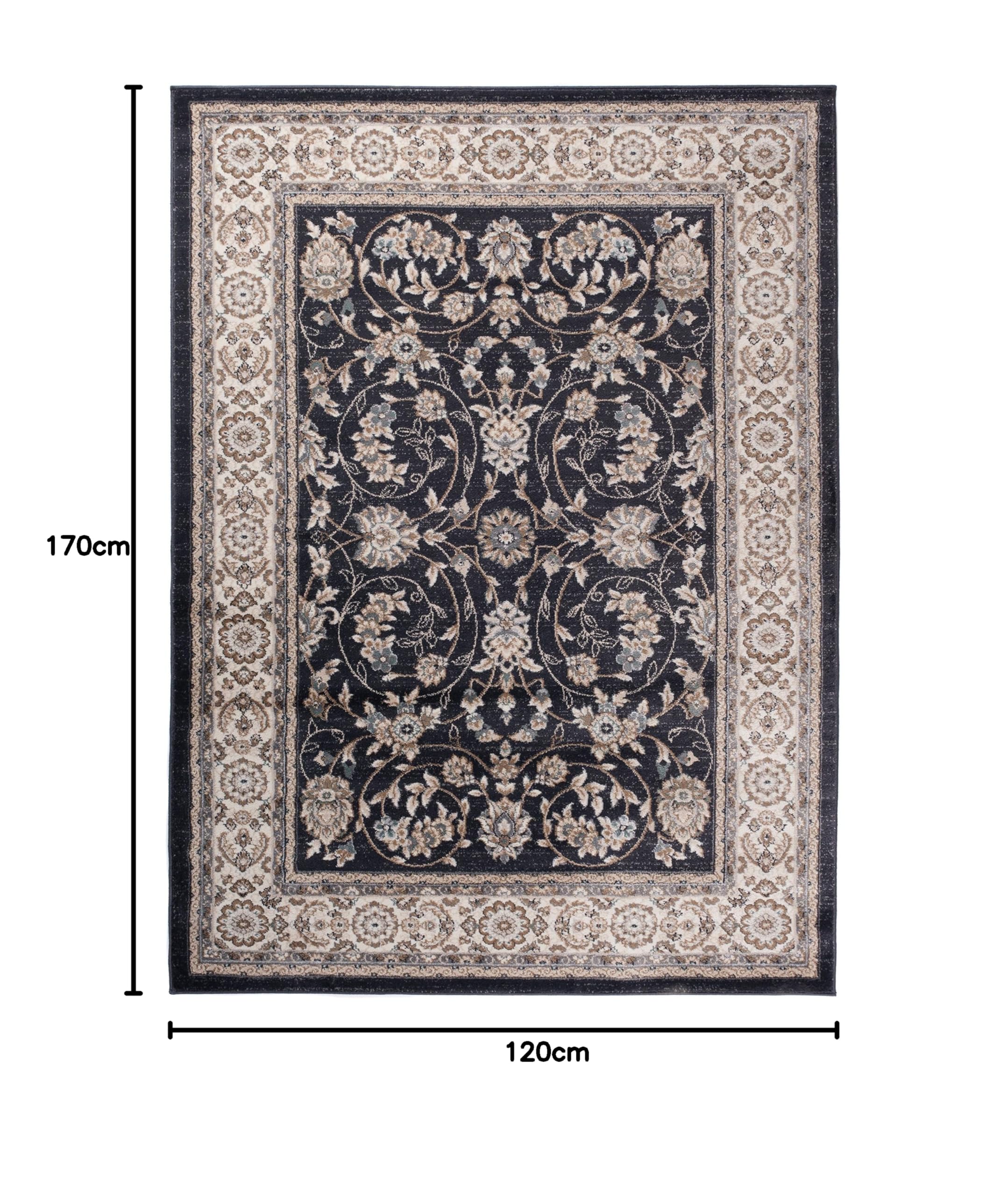 Carpeto Tapis Couloir 120x170cm Noir Classique Traditionnel Doux Esthétique