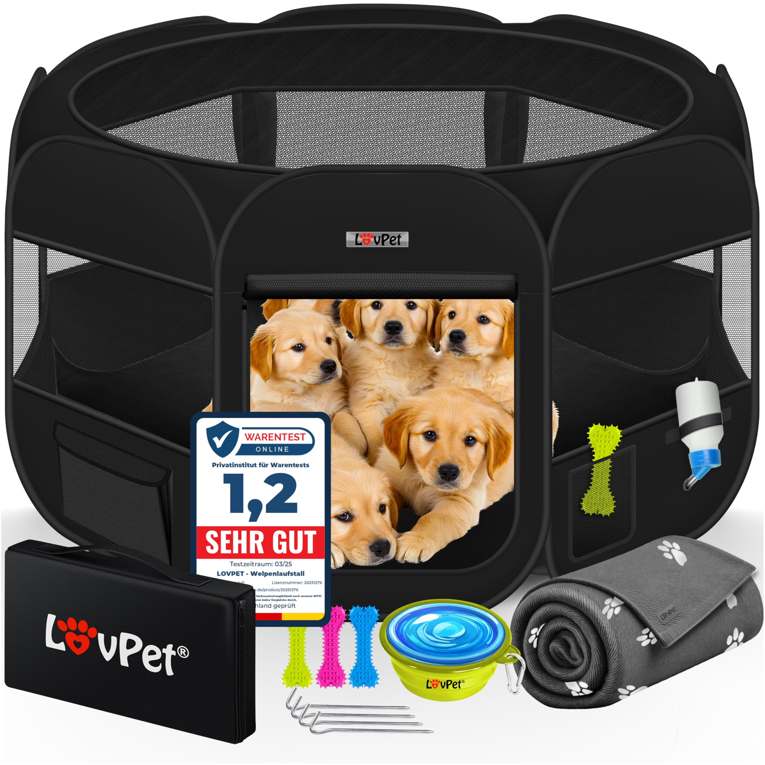Lovpet® Recinto per Cuccioli e Piccoli Animali - Pieghevole per Cani, Gatti - Box Pop-up in Tessuto Oxford Con Ciotola - Recinzione per Animali