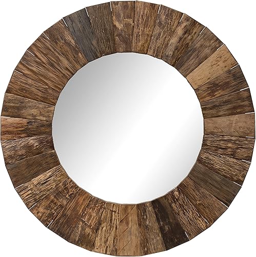 Creative Co-Op Espejo de pared redondo decorativo de madera de 47 pulgadas, marrón