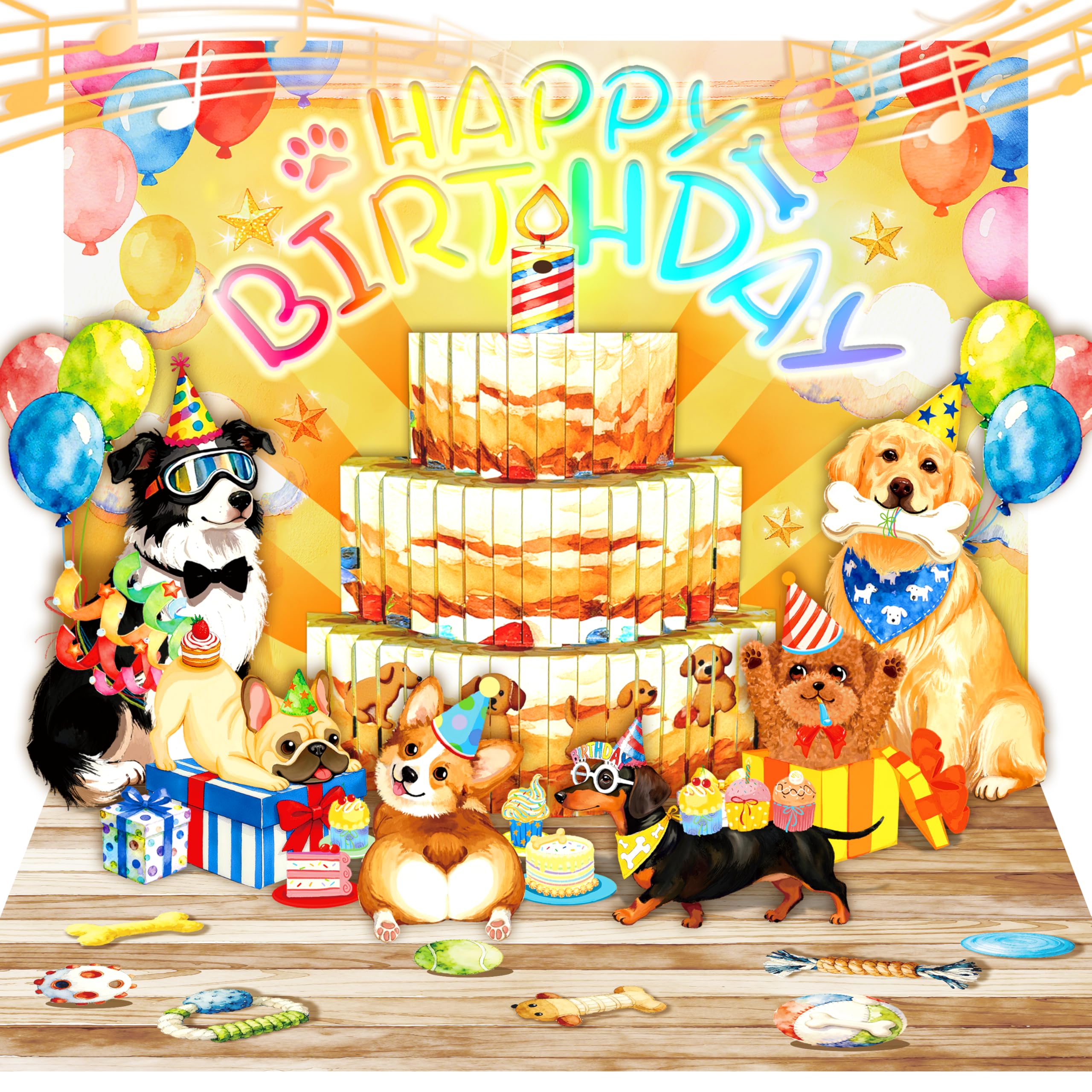 Timogift 3D Dog Pop Up Birthday Card with Music Lights & Blowable CANDLE, Funny Musical Birthday Cards, Birthday Gifts for Women Sister Wife Friends Kids Dog Lover