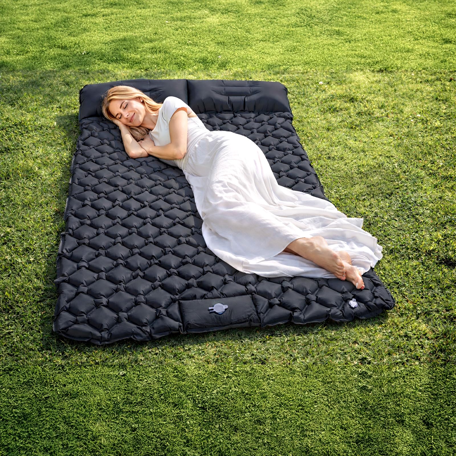 Doppelte selbstaufblasende Campingmatte 190x120cm – Integrierte Kissen & Fuß-/Handpumpe, leicht & wasserdicht, Outdoor Schlafmatte für Camping, Wandern, Picknick & Reisen (Marineblau)